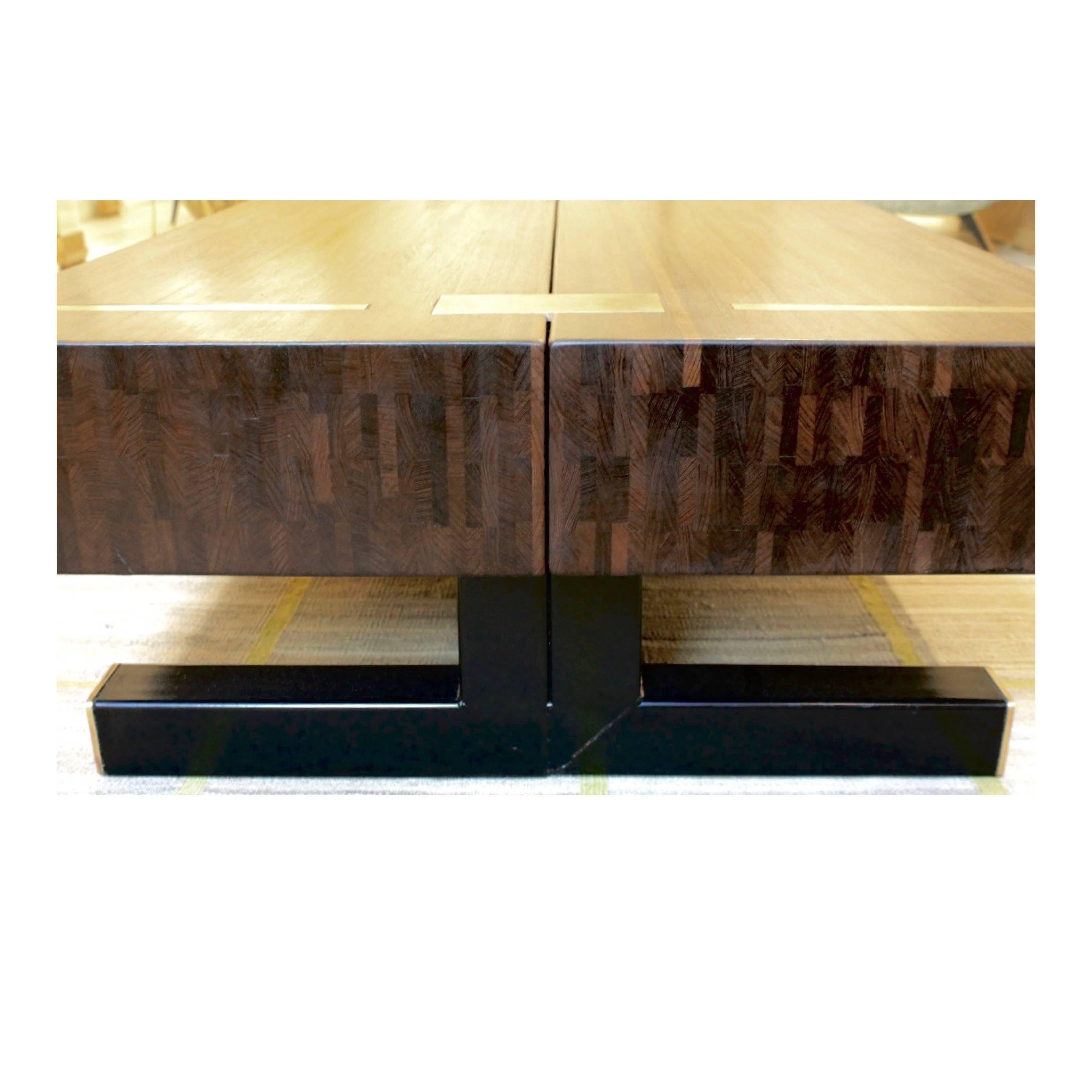 Bronze Contemporary Coffee Table, Using  a J. Wabbes 1960's Wenge End-Grain Wood Top For Sale