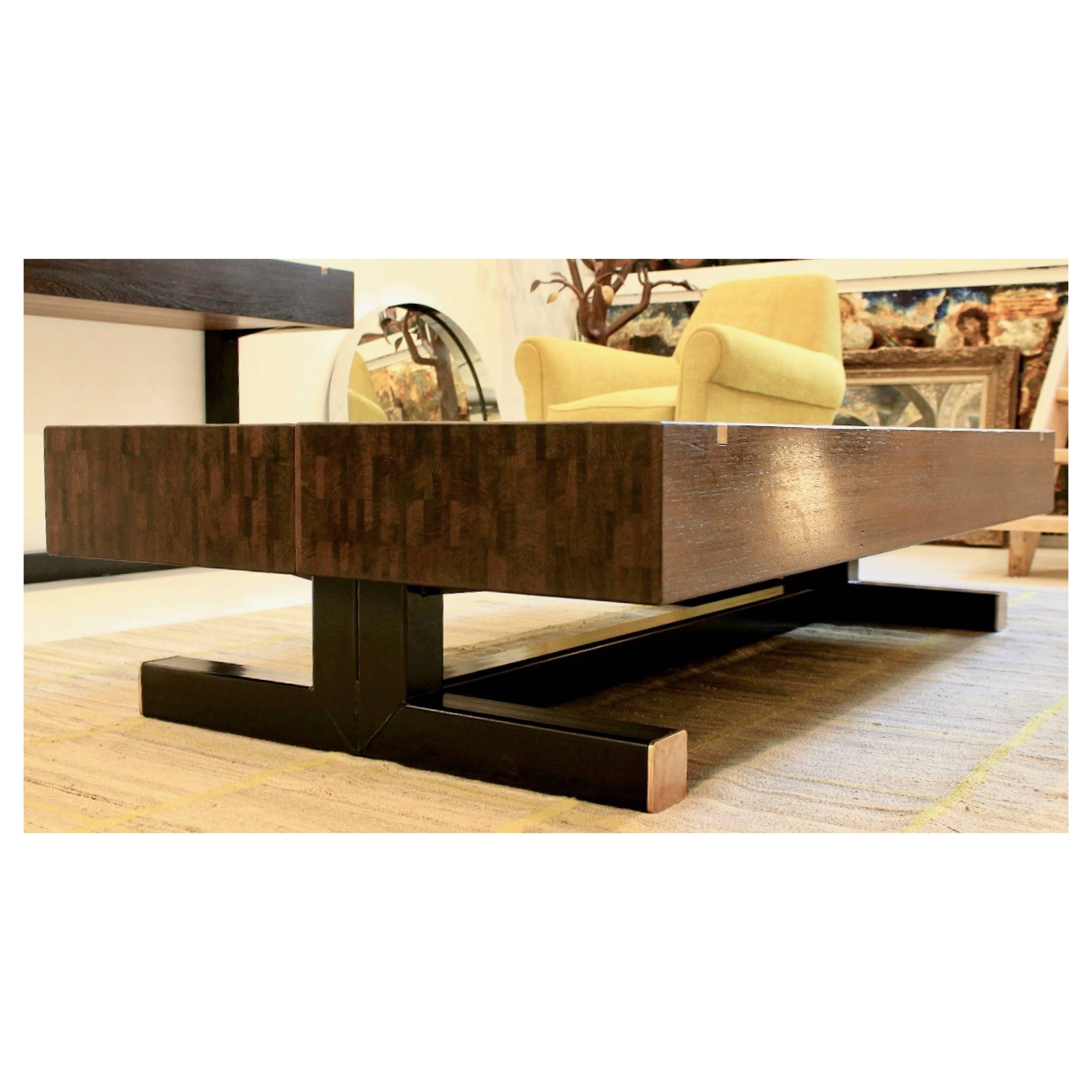 Contemporary Coffee Table, Using  a J. Wabbes 1960's Wenge End-Grain Wood Top For Sale 1