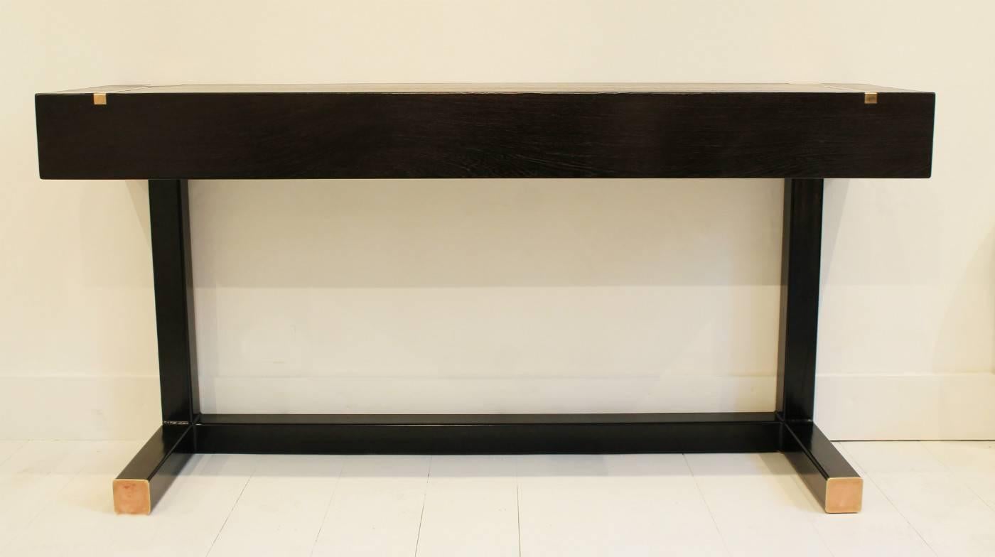 Belgian Contemporary Console Table, Using a  J. Wabbes 1960's Wenge End-Grain Wood Top For Sale