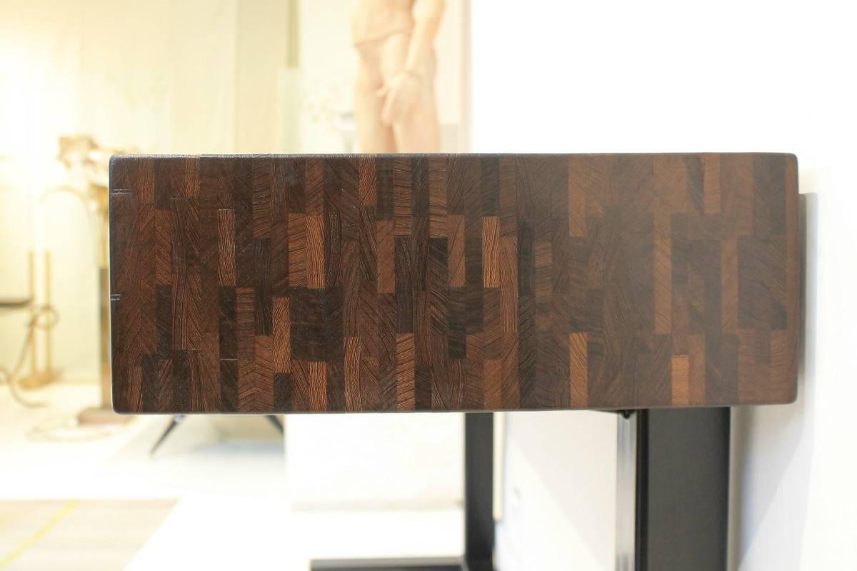 Contemporary Console Table, Using a  J. Wabbes 1960's Wenge End-Grain Wood Top In Excellent Condition For Sale In Brussels, BE