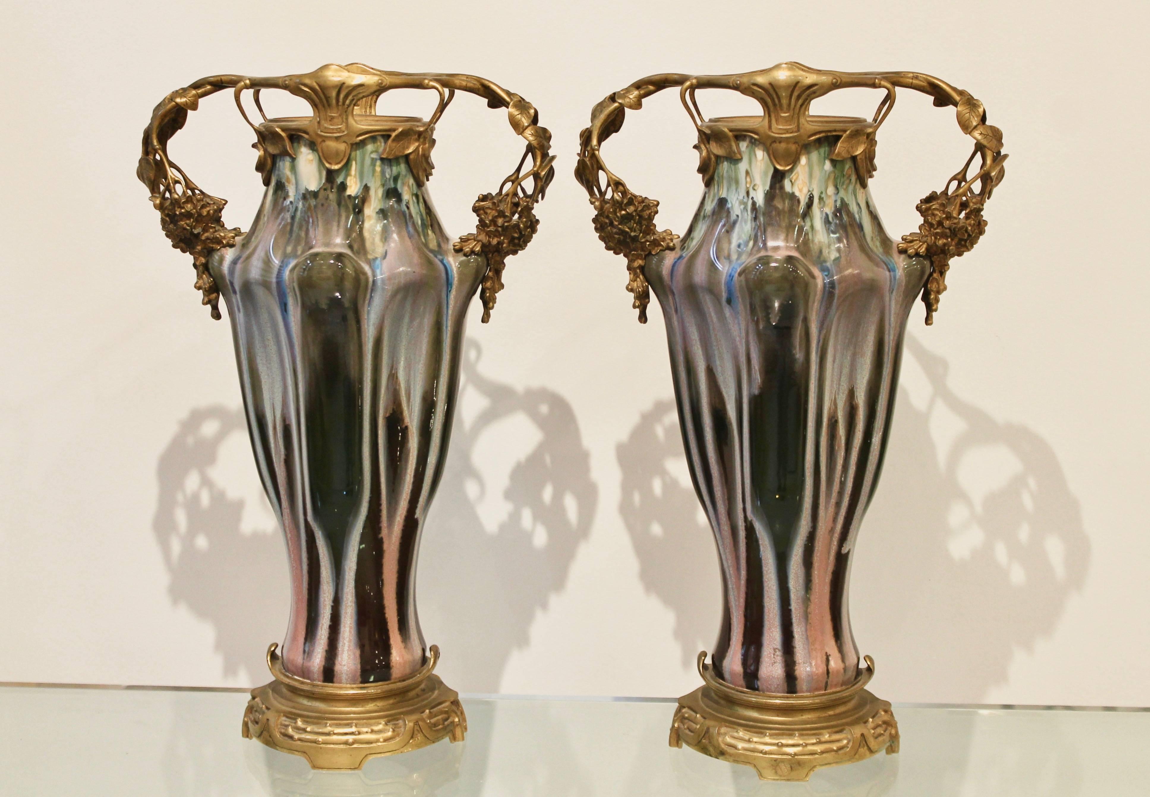Pair of Paul Louchet Earthenware Art Nouveau Vases, Circa 1900 3