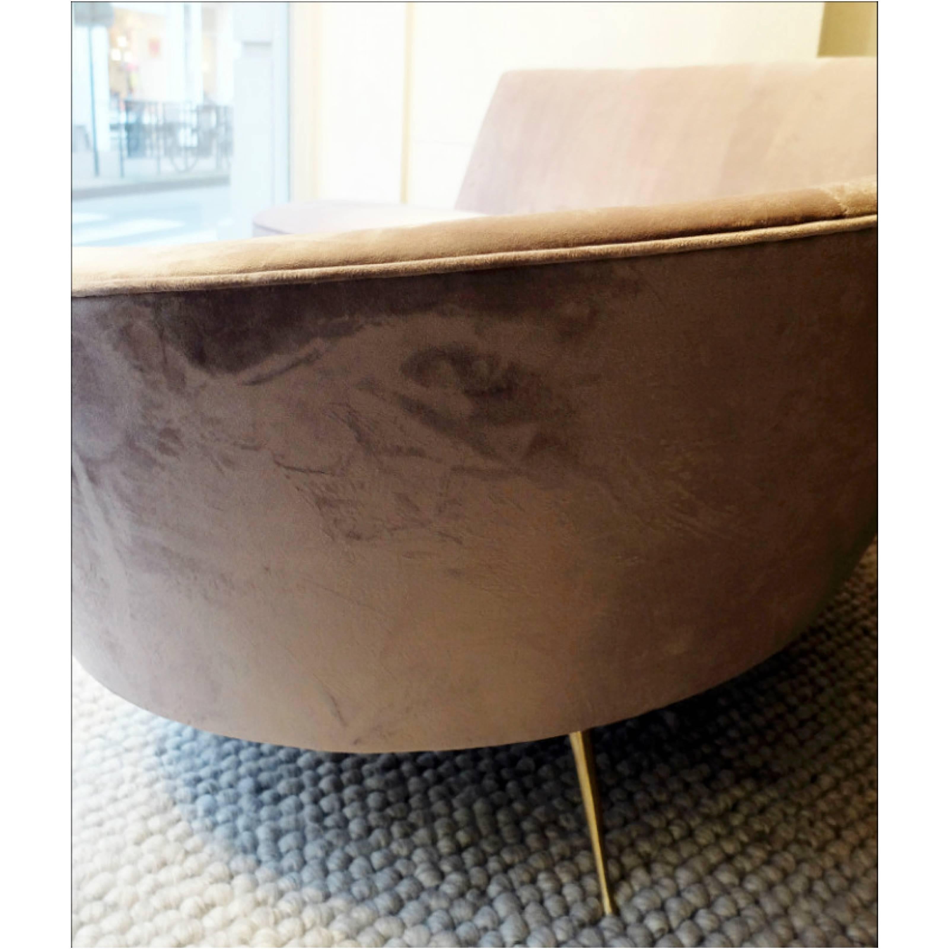 Italian Curved Sofa, New Upholstery and Small Typical Brass Legs 1