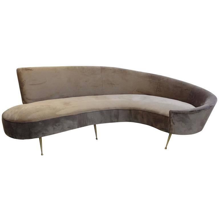 Italian Curved Sofa, New Upholstery and Small Typical Brass Legs 2