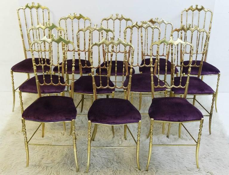 Set of 12 Polished Gilt Brass Chiavari Ballroom Chairs at 1stDibs