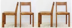 Set of Four "S24" Solid Elm & Cognac Leather Chairs Designed by Pierre Chapo