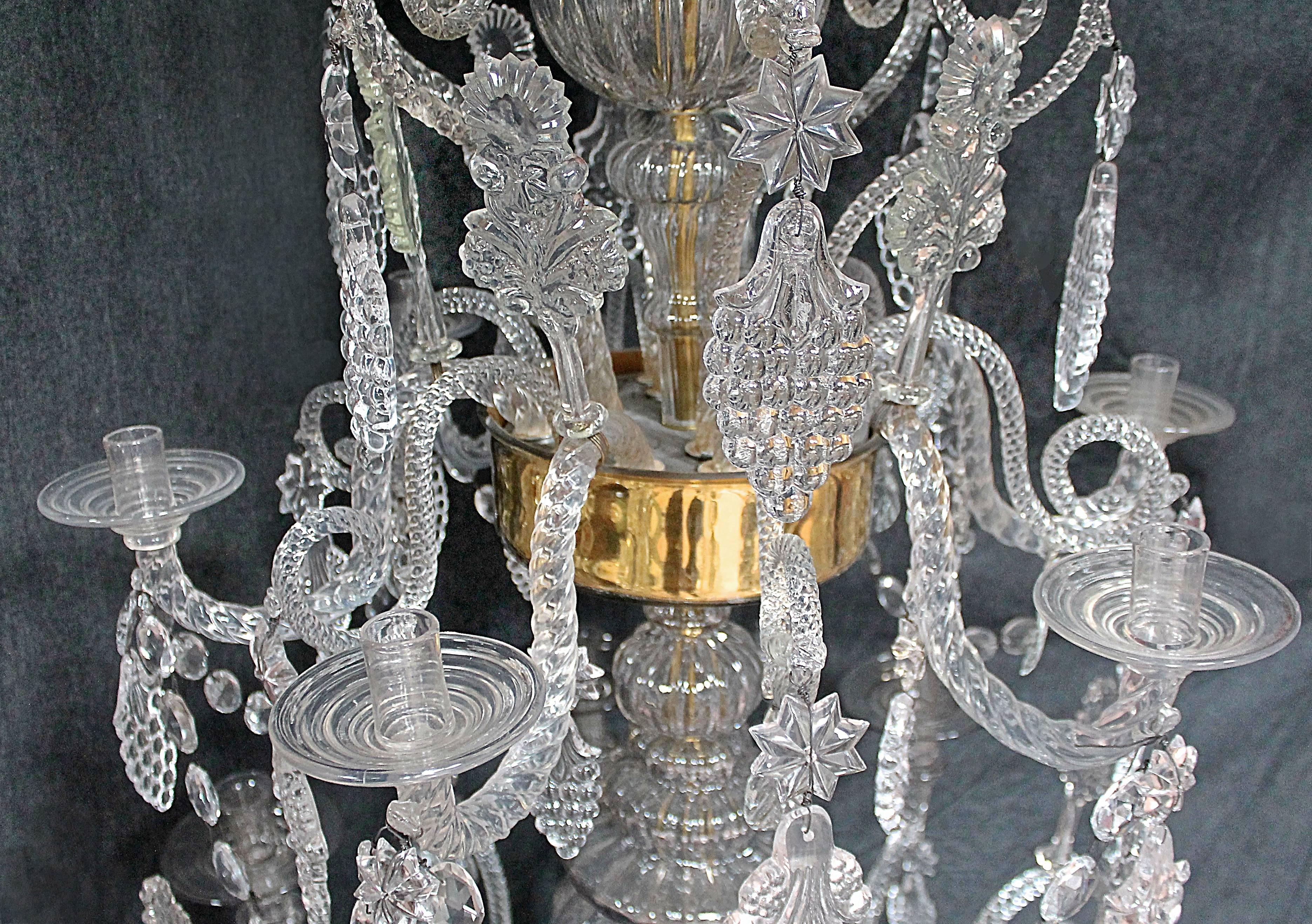 Pair of tall Liege chandeliers in beautiful quality glass. 
Sold individually.