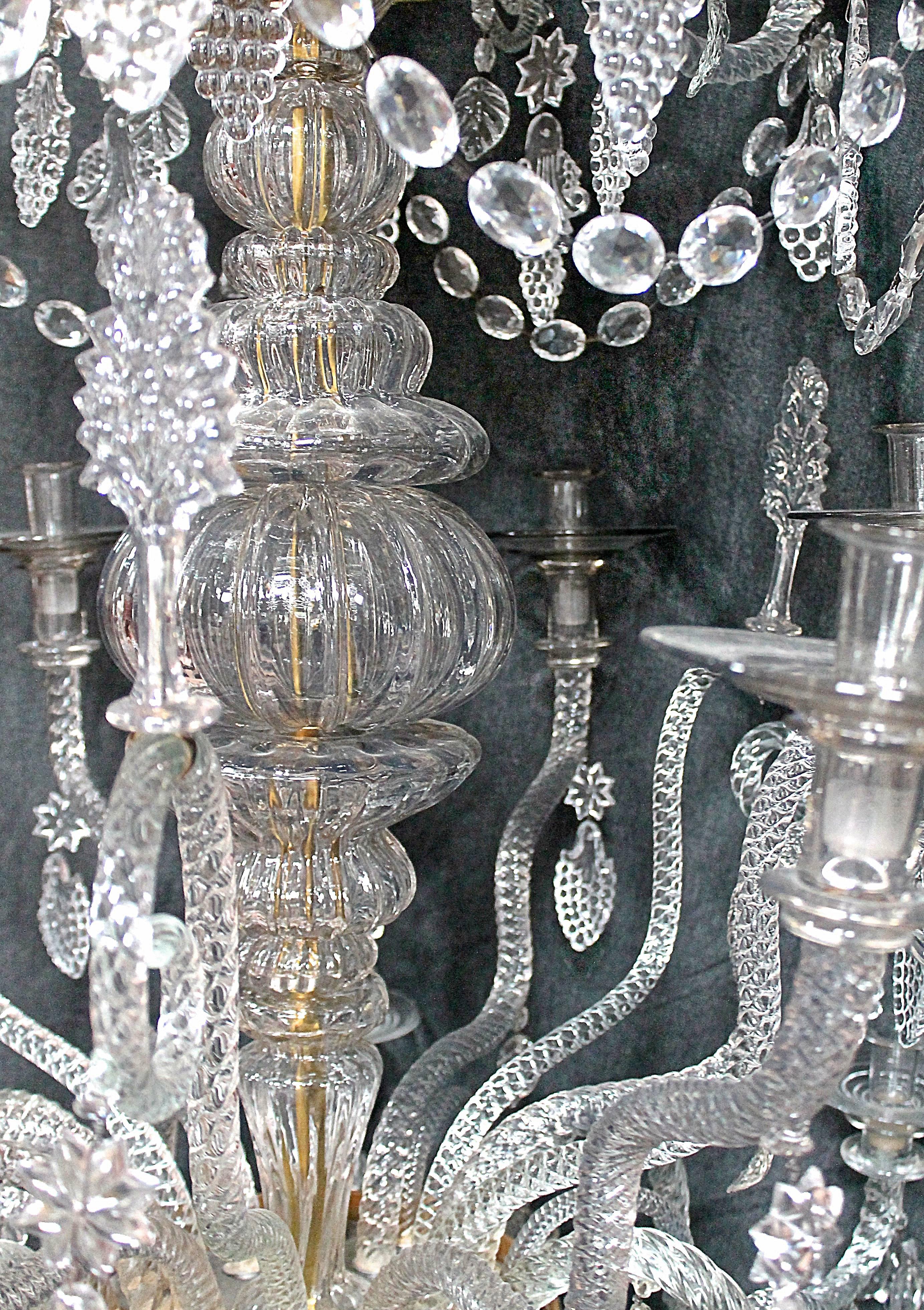 Blown Glass Magnificent Pair of 18th Century Inspired Liege, Belgium Glass Chandeliers