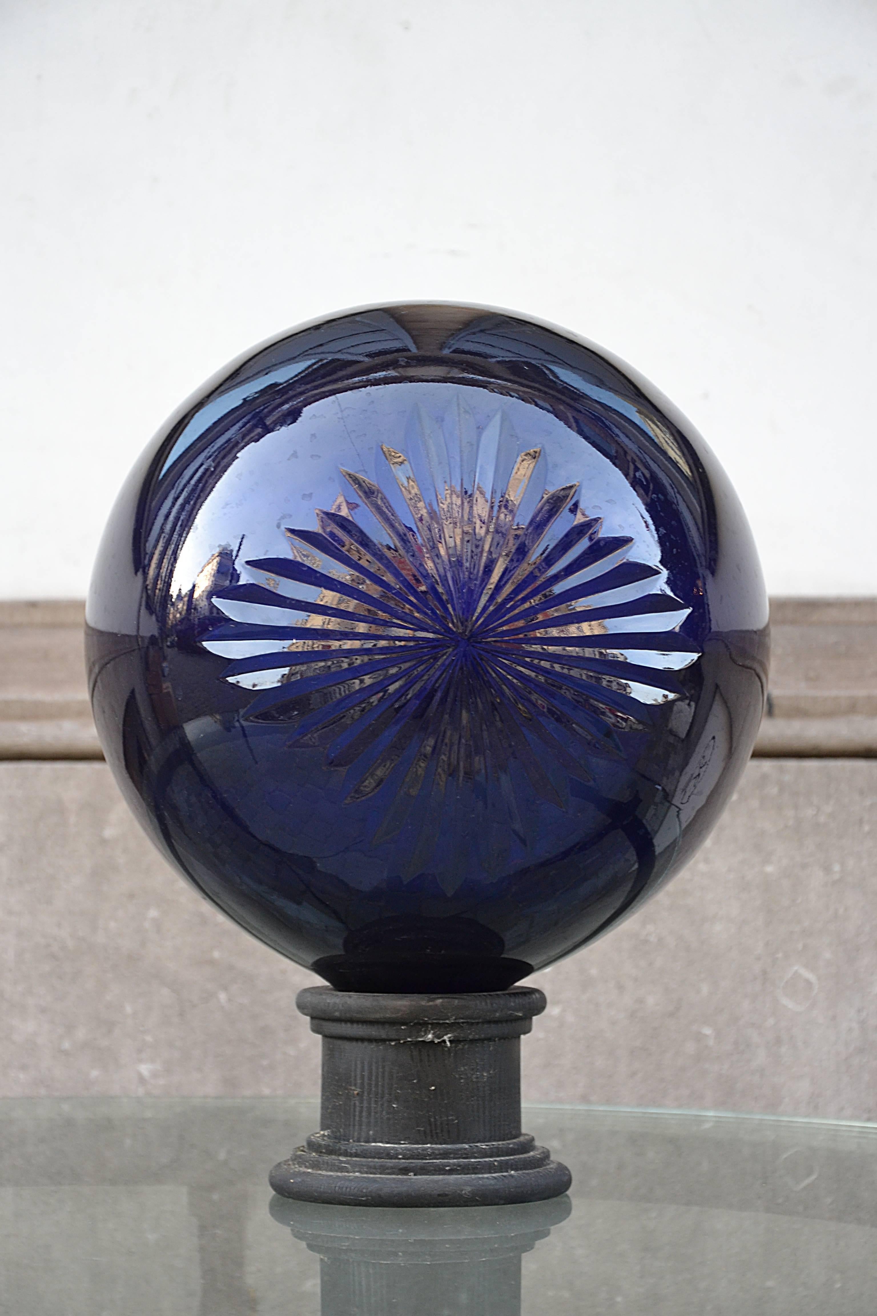 Apothecary balls in cobalt blue cut crystal - ten available.