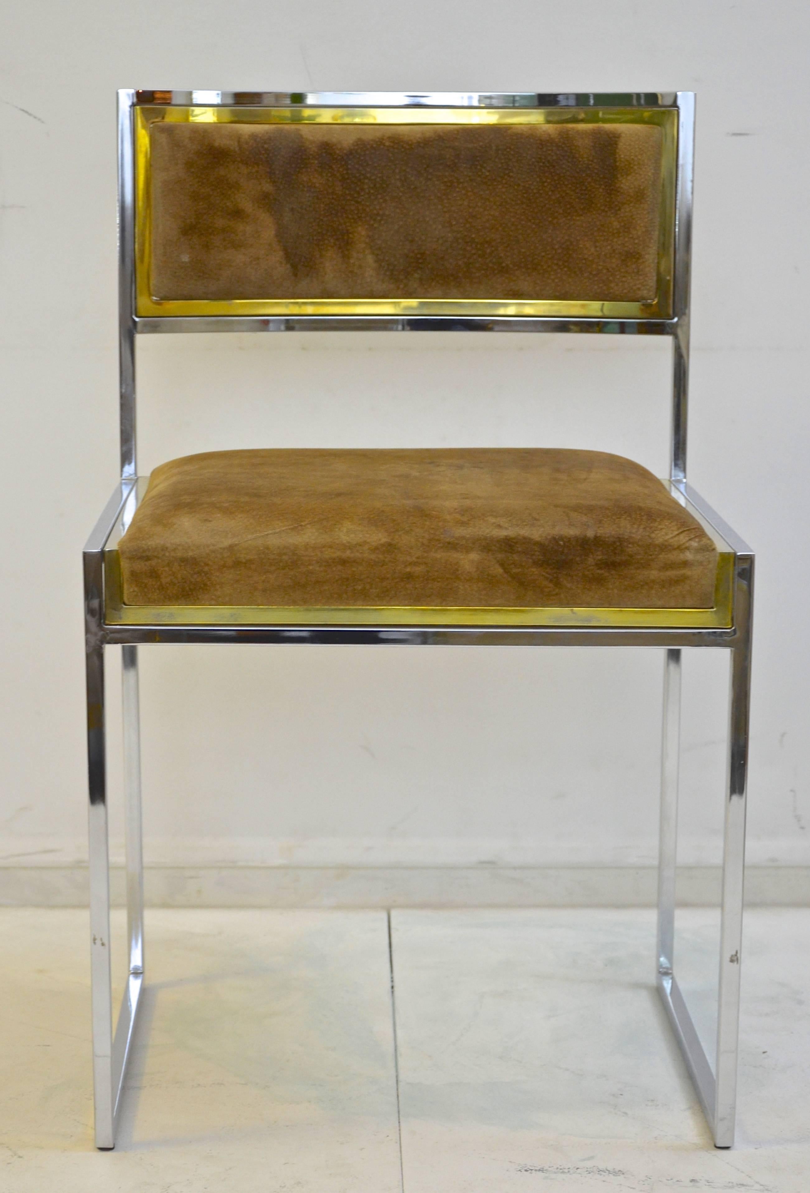 Post-Modern Set of 22 1970s Willy Rizzo Chairs in Brass and Chrome to be Re-Upholstered