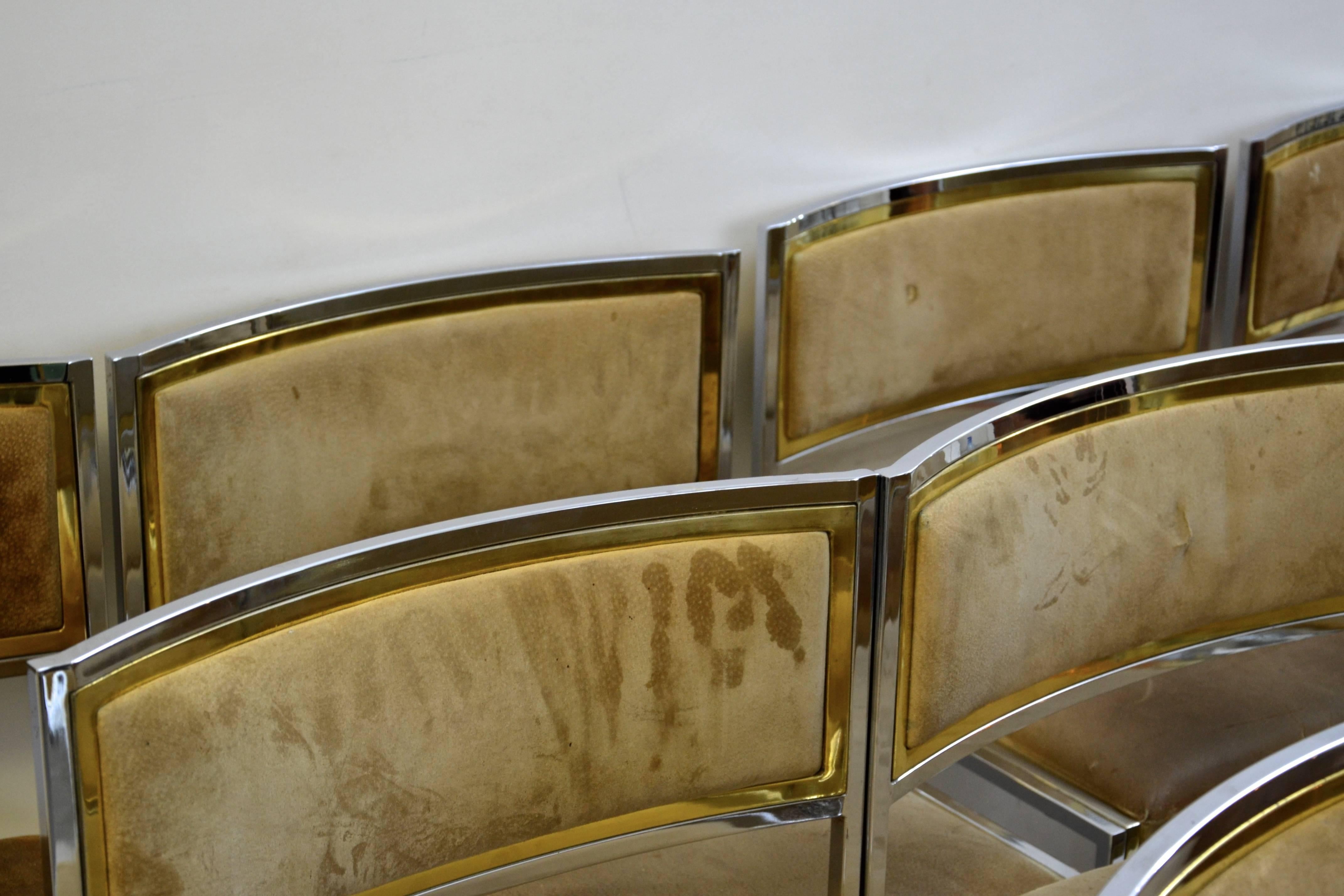 Italian Set of 22 1970s Willy Rizzo Chairs in Brass and Chrome to be Re-Upholstered