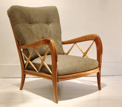 Pair of 1940s Paolo Buffa Cherrywood Armchairs, New Pierre Frey Upholstery