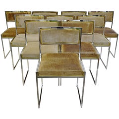 Set of Ten 1970s Willy Rizzo Chairs in Brass and Chrome, to be Re-Upholstered