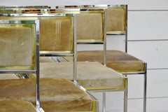 Set of Ten 1970s Willy Rizzo Chairs in Brass and Chrome, to be Re-Upholstered