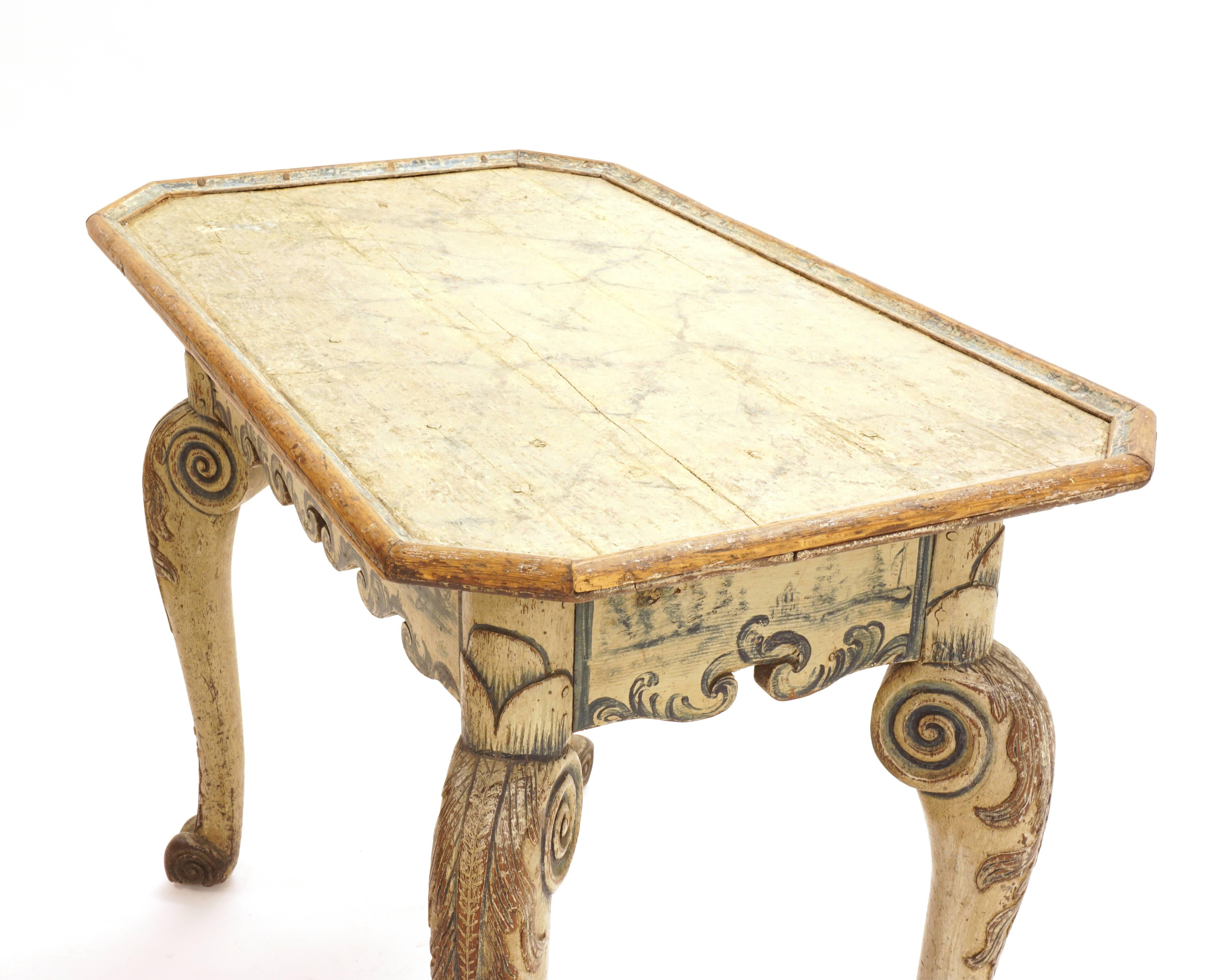 Painted Rare Danish 18th Century Rococo Table, Original Colors For Sale