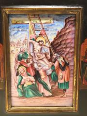 Rare Russian Enamel Painted on Copper Icon Deposition of Christ from the Cross