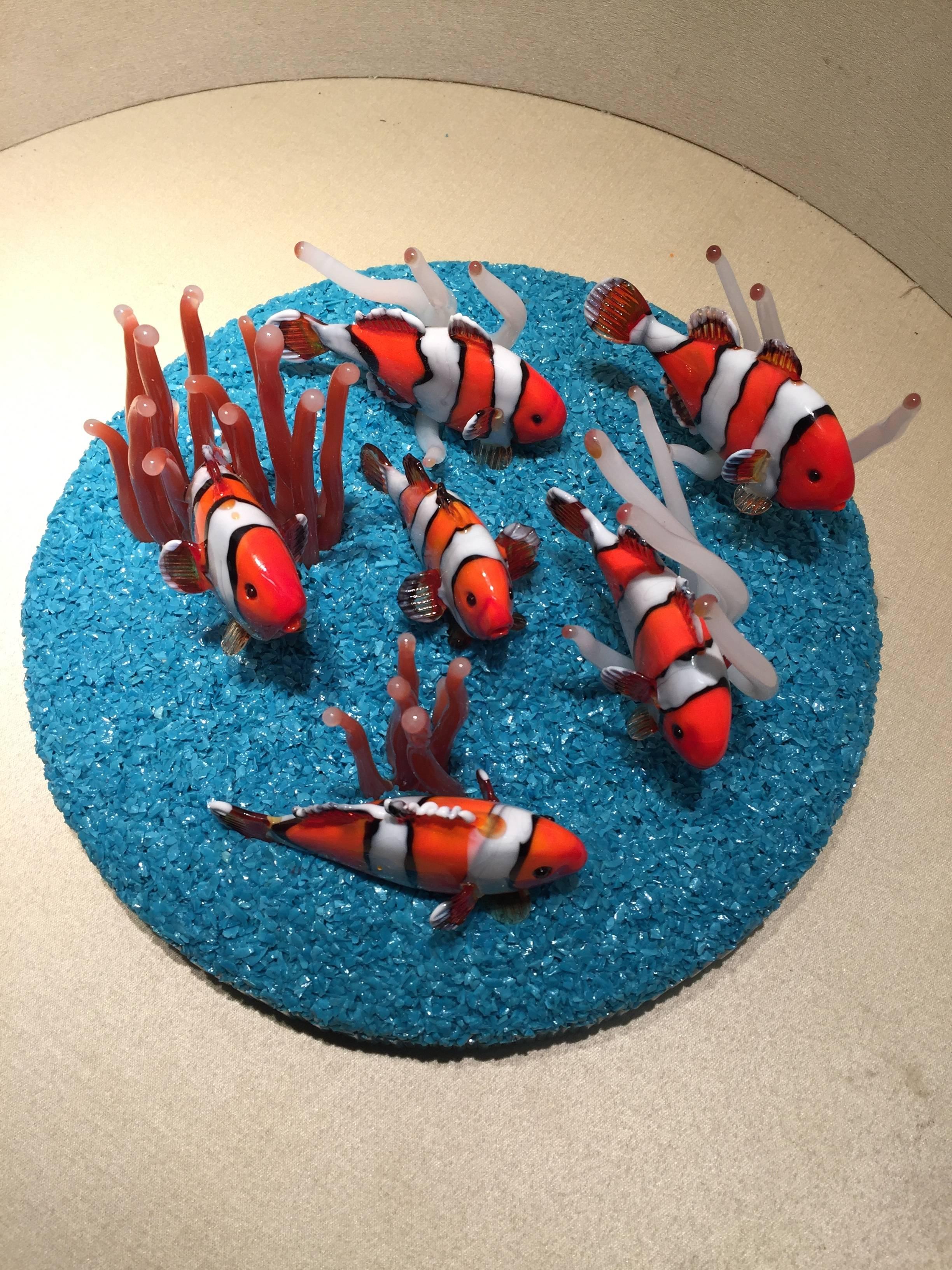 Hand-Crafted Barrier Reef with Clown Fish, Mixed-Media Murano Glass For Sale
