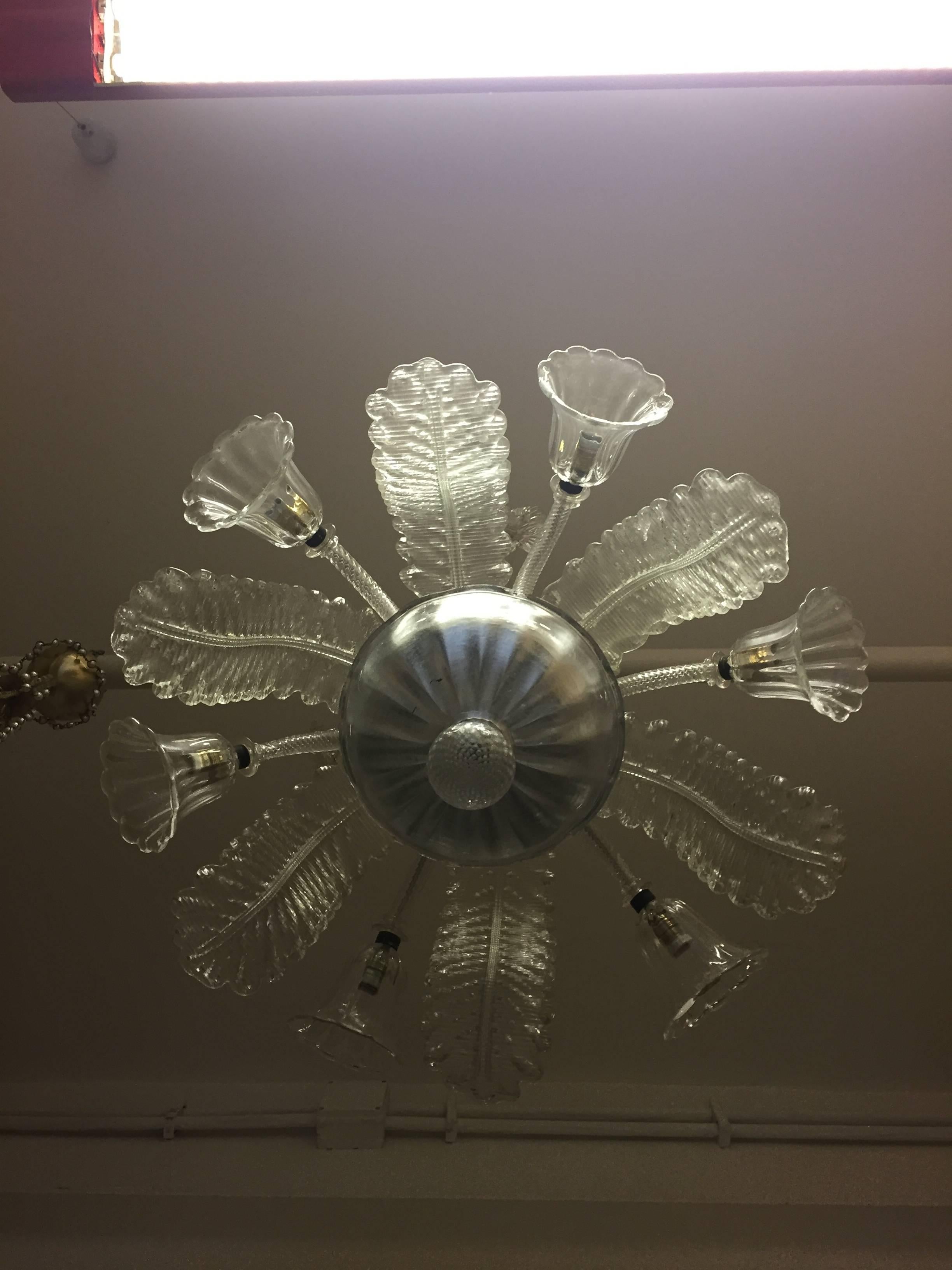 Early 20th Century Clear Glass Chandelier Made by Barovier & Toso In Excellent Condition For Sale In Venice-Lido, IT