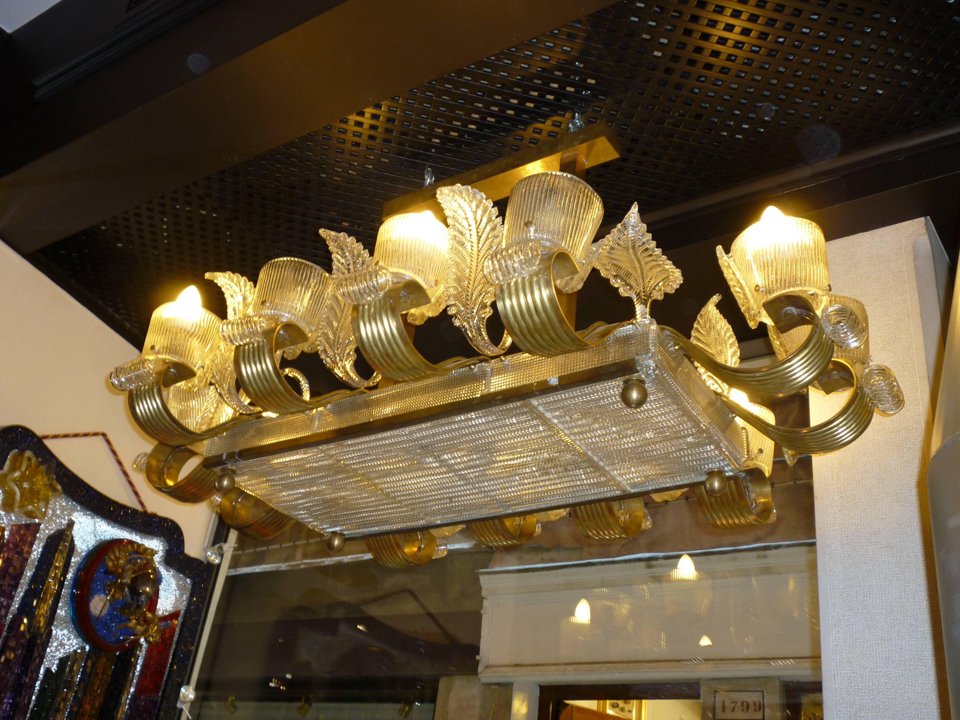 Arts and Crafts Early 20th Century Murano Glass Rectangular Shape Chandelier For Sale