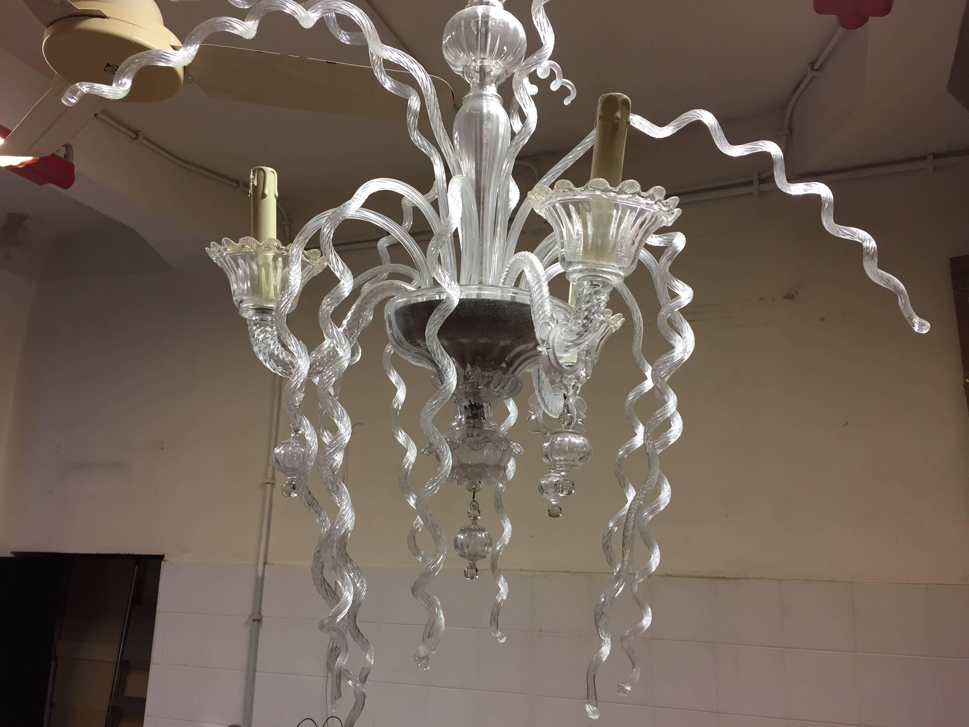 Arts and Crafts Mid-20th Century Three-Arm Clear Glass Chandelier For Sale