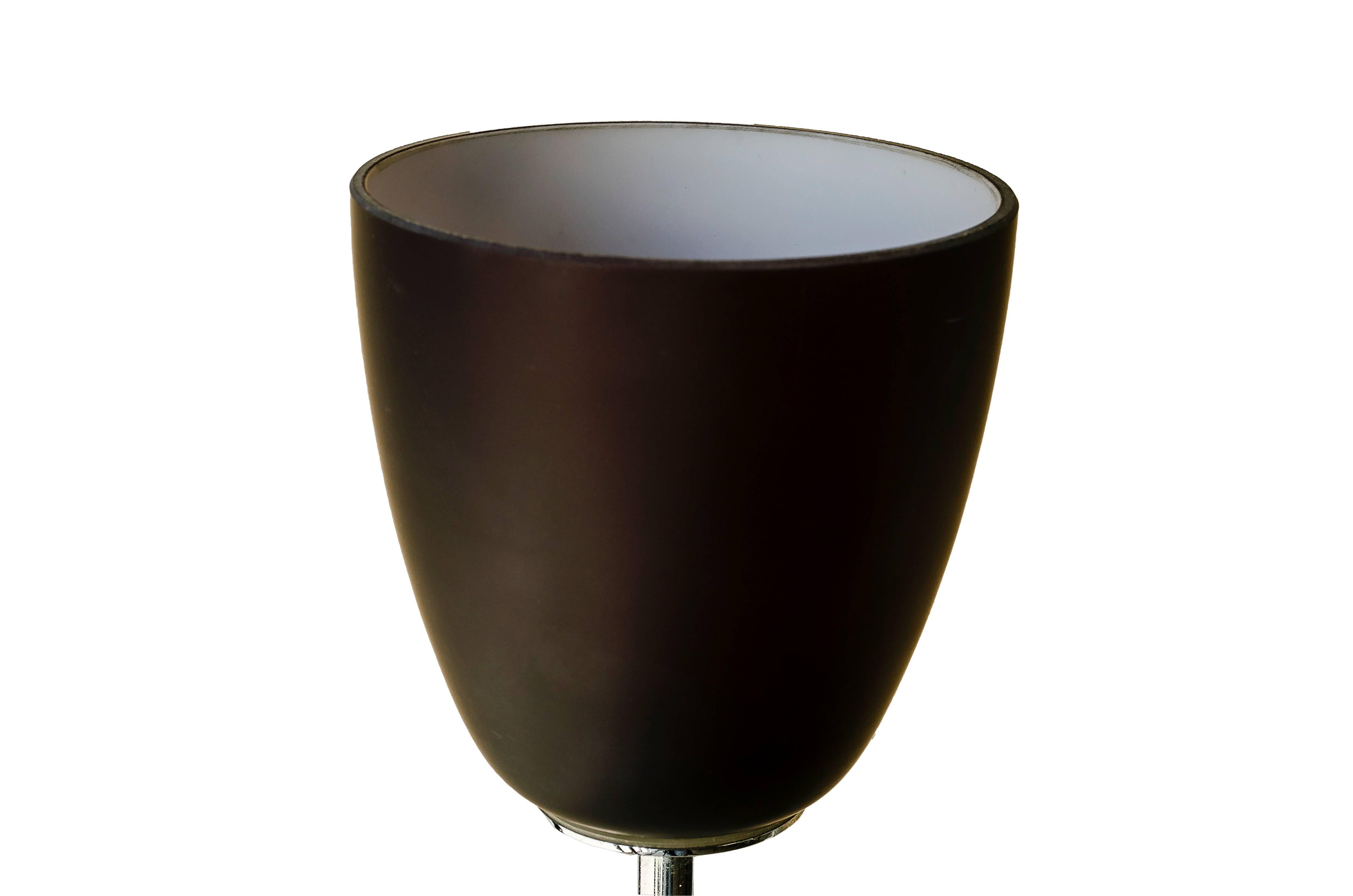 Pair of beautiful eight lights floor lamps by Fontana Arte, black and white glass cups on chromium plated stem.