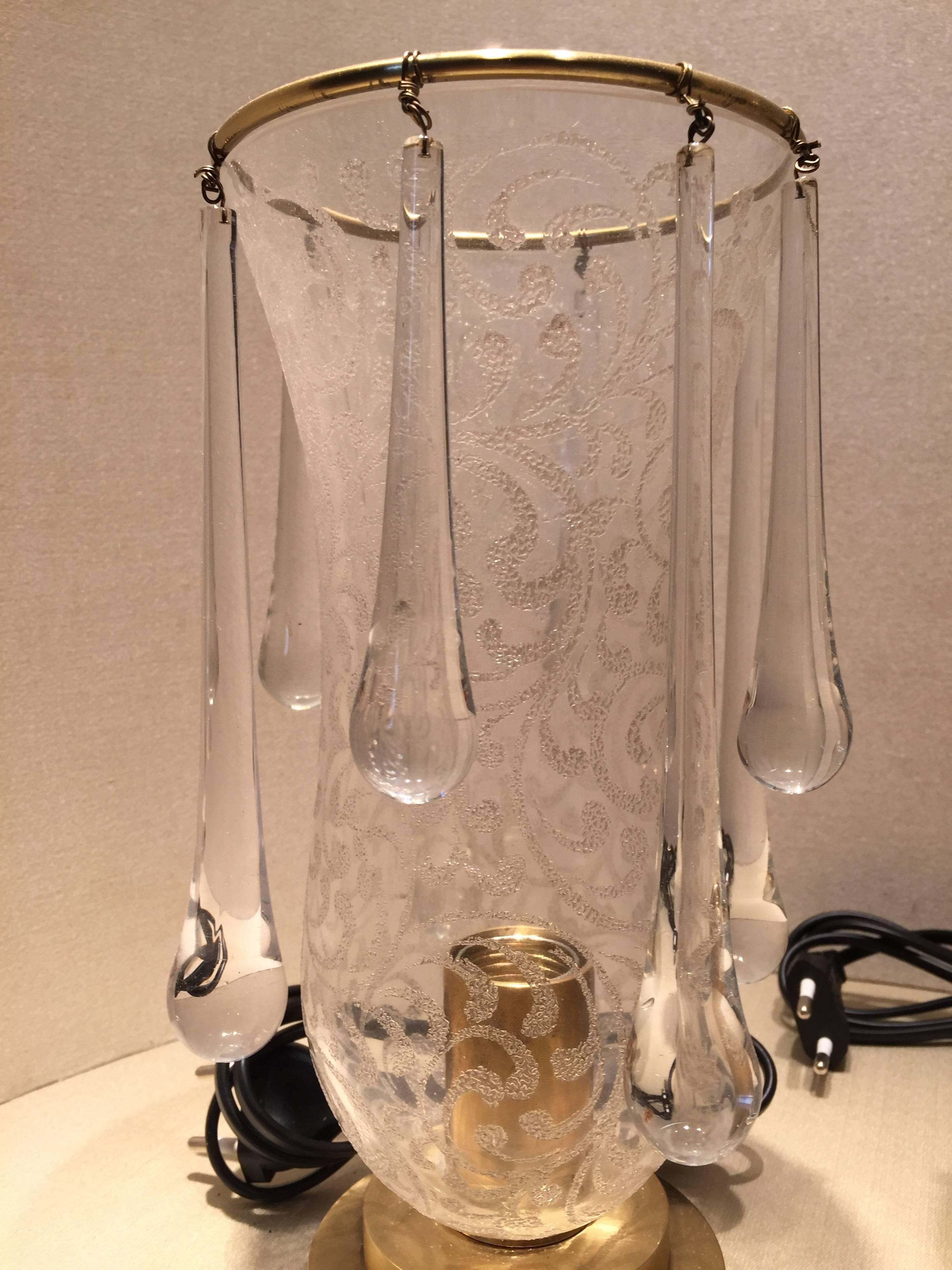 Modern Beautiful Pair of Table Lamp with Glass Pendants For Sale