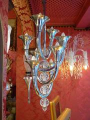 Vintage Eight Lights Chromium Plated Chandelier with Glass Balls on the Stem