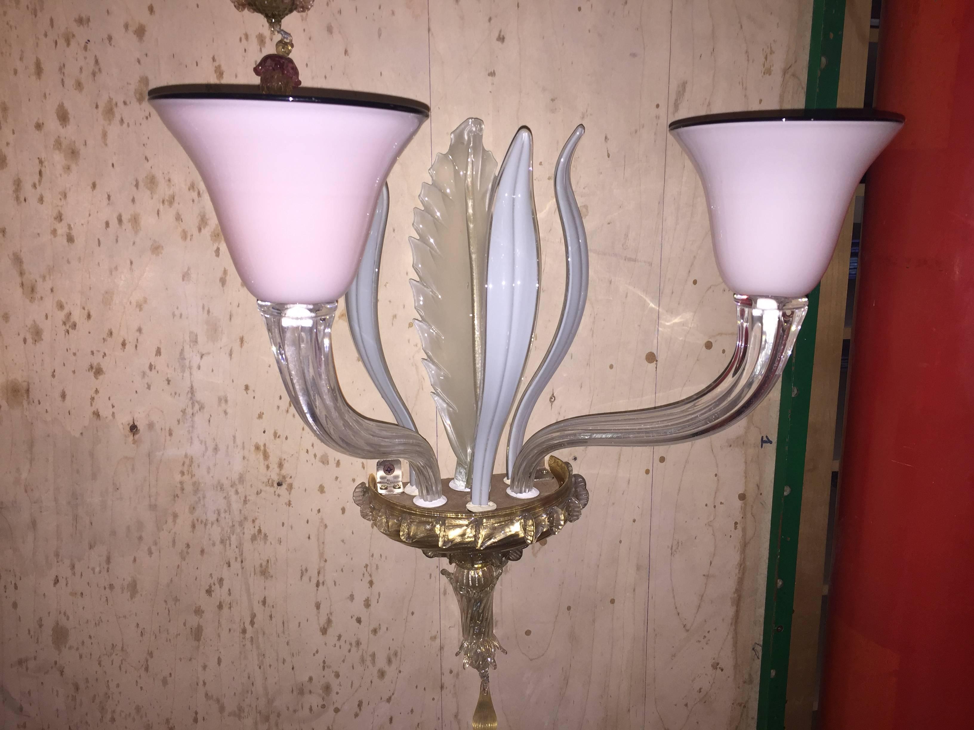 Modern Mid 20th century Two Arms Murano Glass Sconce For Sale