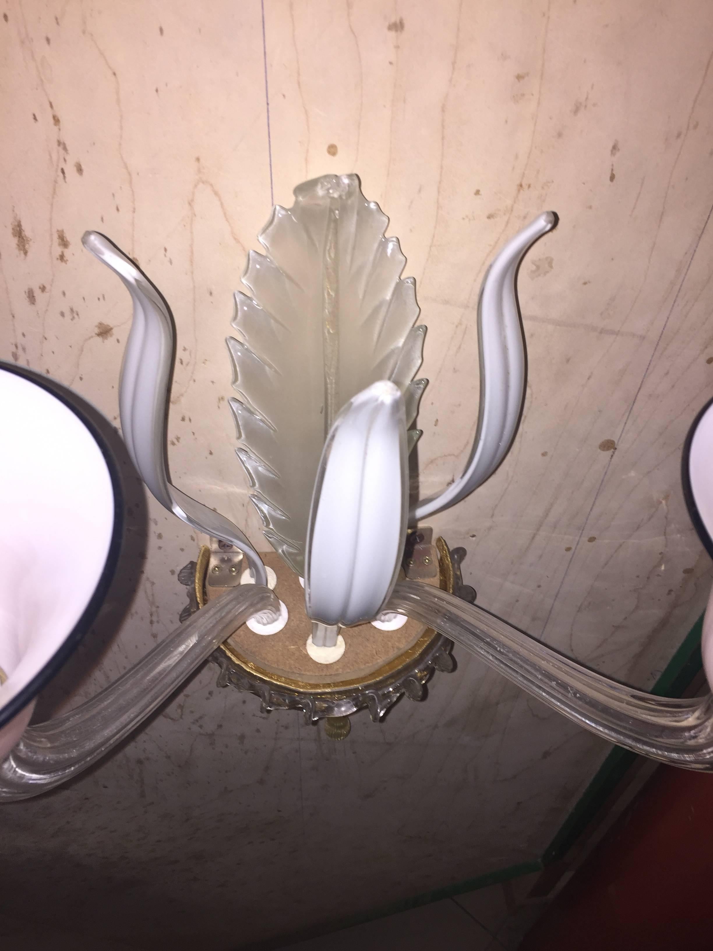 Mid 20th century Two Arms Murano Glass Sconce In Excellent Condition For Sale In Venice-Lido, IT