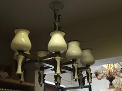 Mid 20th century Eight Lights Black and White Murano Glass Chandelier