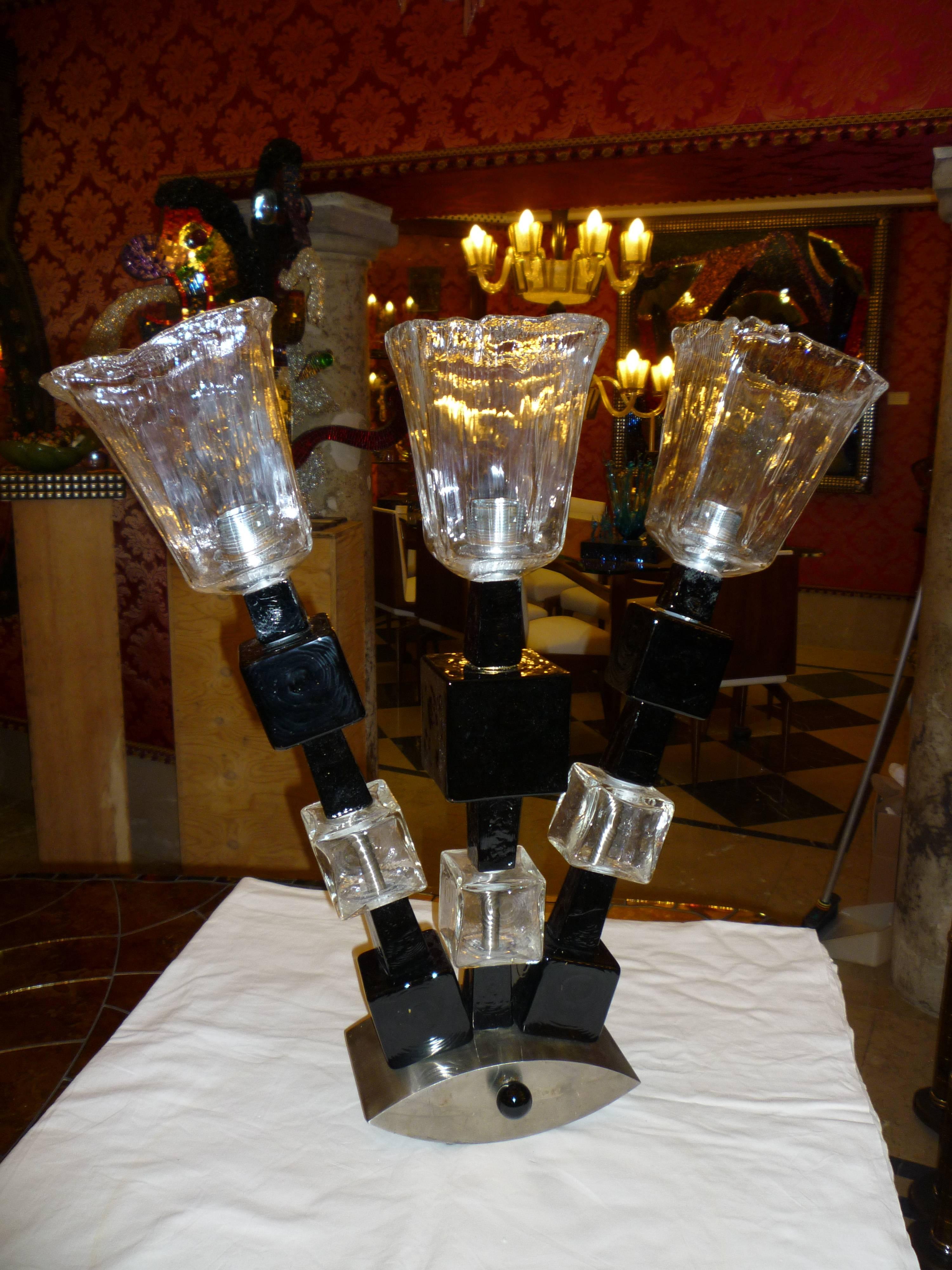 Arts and Crafts Mid 20th century Pair of Murano Glass Base Lamp For Sale