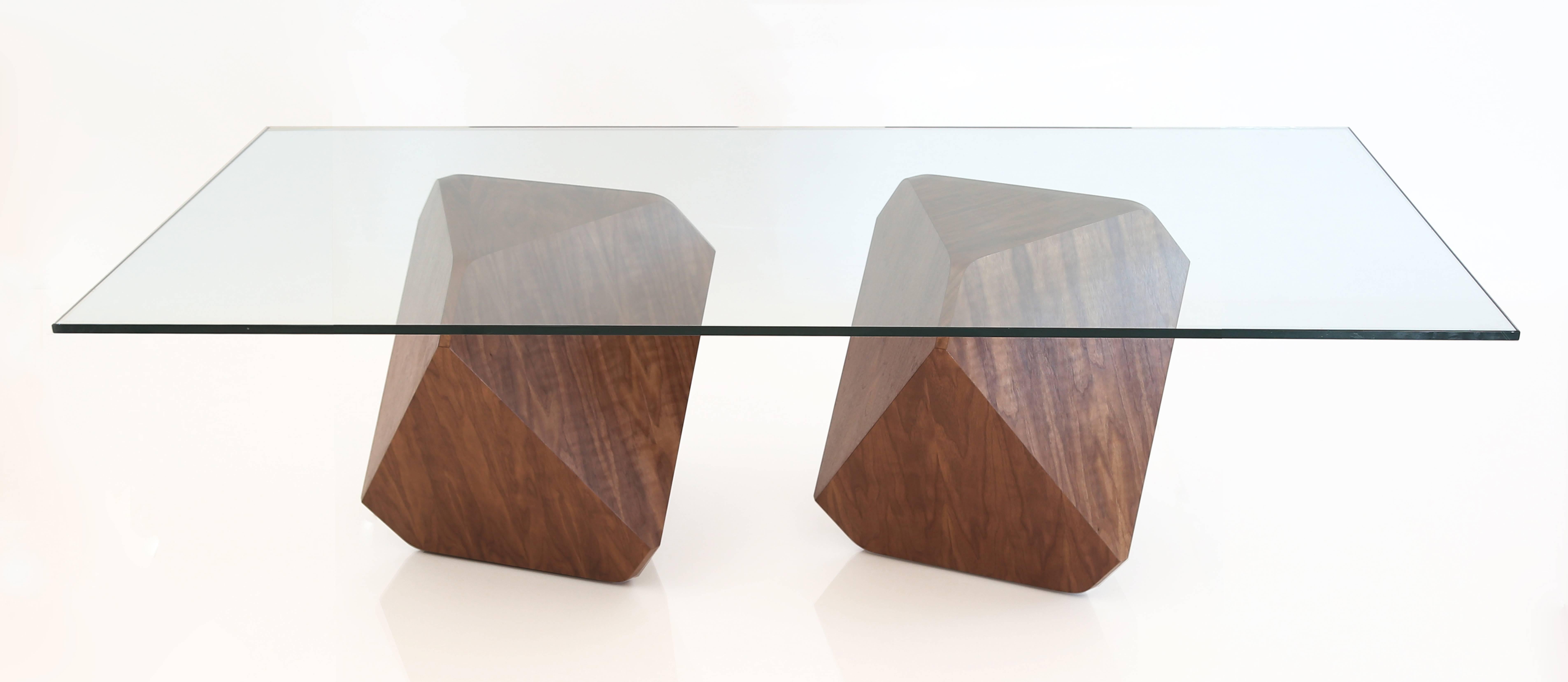 designed in 2000, the 'hal' ignited the cubist craze in furniture design.
the iconic 'hal' dining pedestal is shown here beneath both a rectangular and oval glass top.
this listing is for a pair of pedestals. glass is not included but may be upon