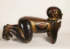 19th century asian teak wood sculpture of boys over sized