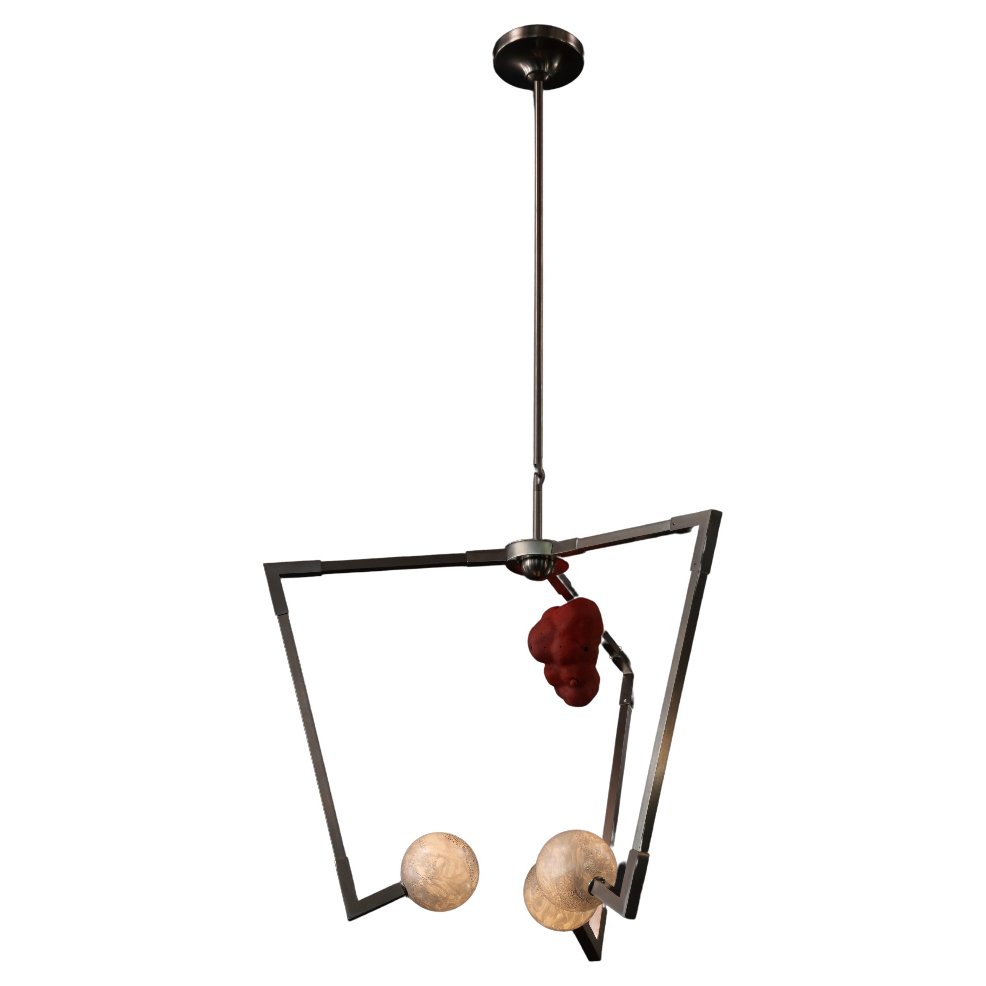 CB/MD Chandelier in Brass, Porcelain & Glass Handmade by Andrea Claire Studio