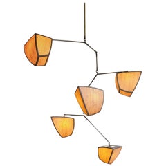 Modern Mobile Chandelier, Wood and Brass, Ivy 5-D22E2F by Andrea Claire Studio