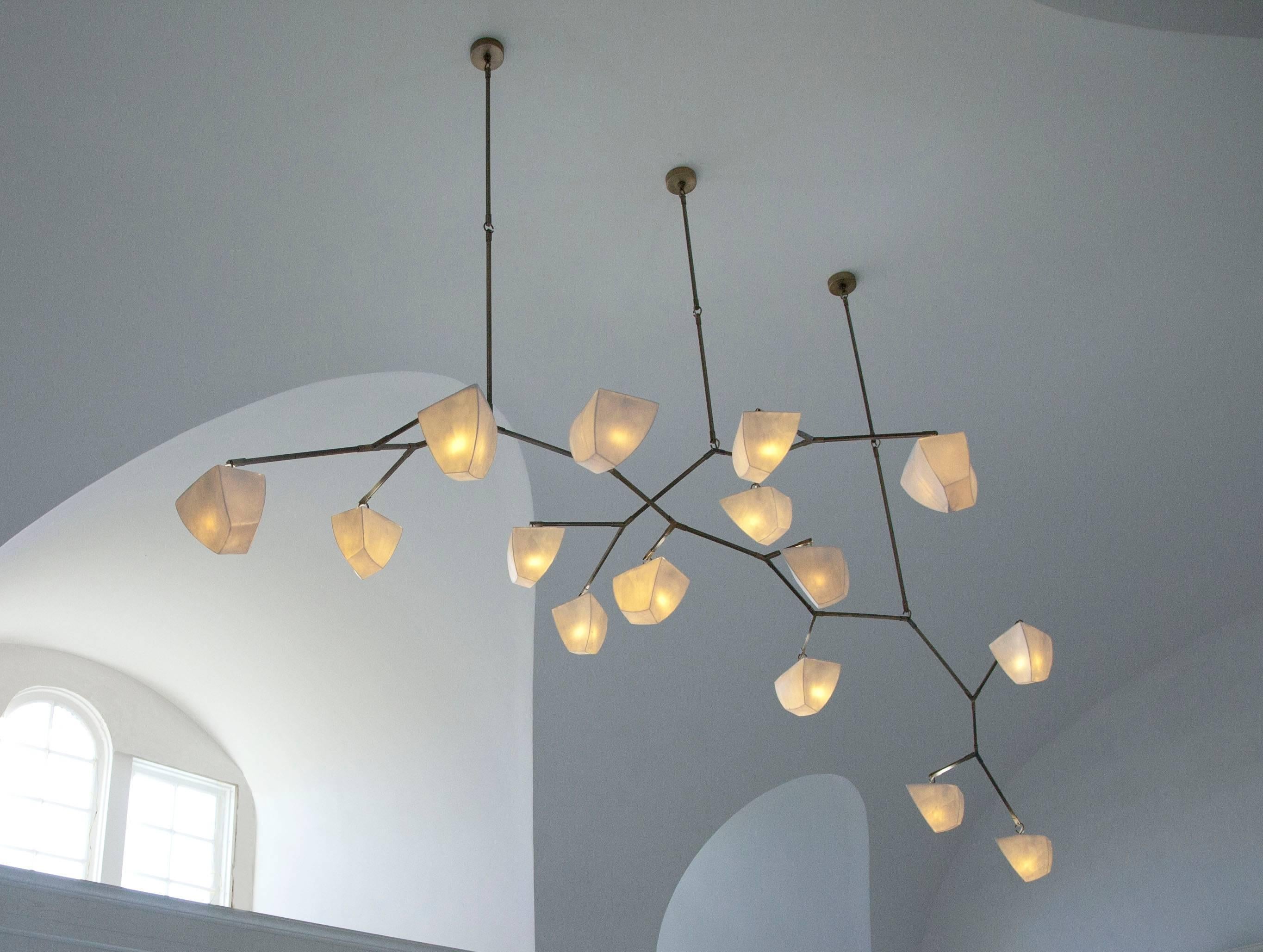 Modern Porcelain Cassiopeia 15: Three Stem Chandelier, handmade by Andrea Claire Studio For Sale