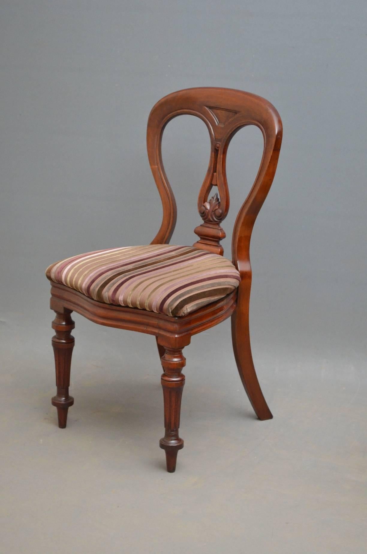 Sn3570 fine quality, Victorian set of twelve mahogany, dining chairs by J. Reilly - leading Victorian chair maker, each having shaped top rail with finely carved centre splat, drop in seat and serpentine front rail with receded side rails, all