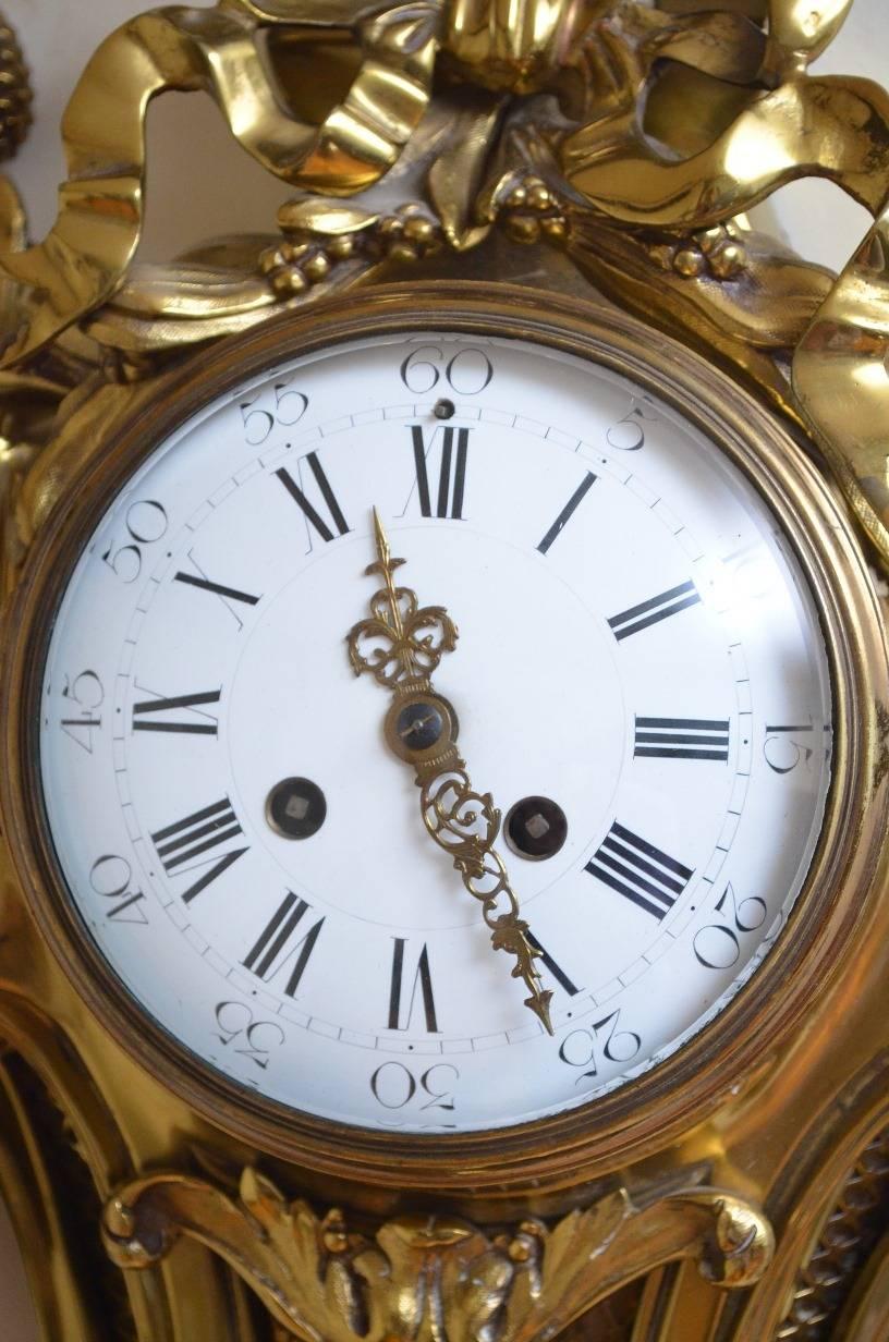 Swedish 19th Century Gilt Metal Cartel Clock, Wall Clock