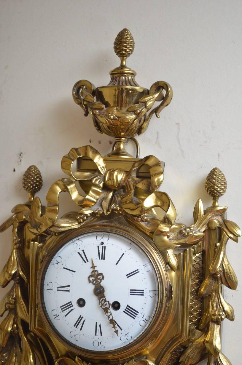 Louis XV 19th Century Gilt Metal Cartel Clock, Wall Clock