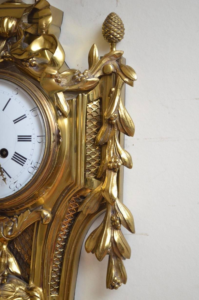 19th Century Gilt Metal Cartel Clock, Wall Clock In Good Condition In Whaley Bridge, GB