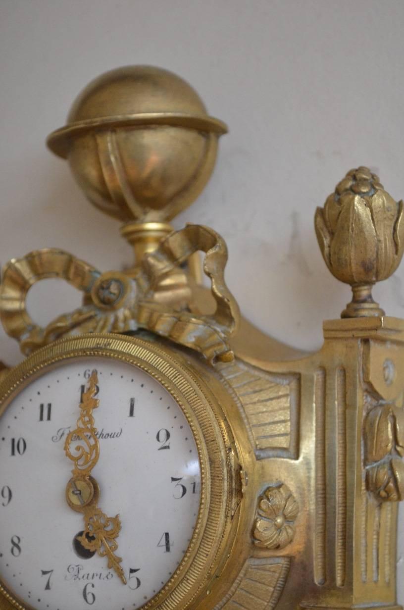 Early Victorian Unusually Small Gilt Metal Cartel Clock F Berthoud