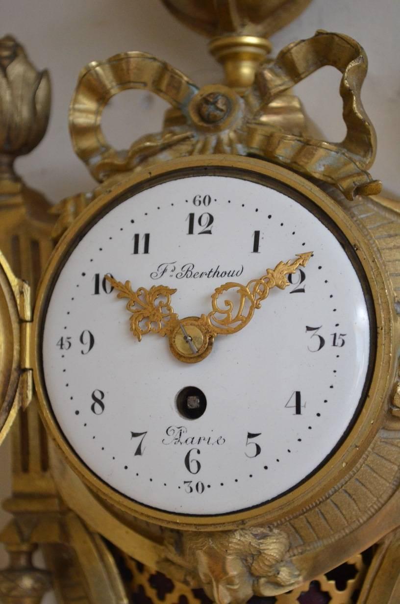 French Unusually Small Gilt Metal Cartel Clock F Berthoud