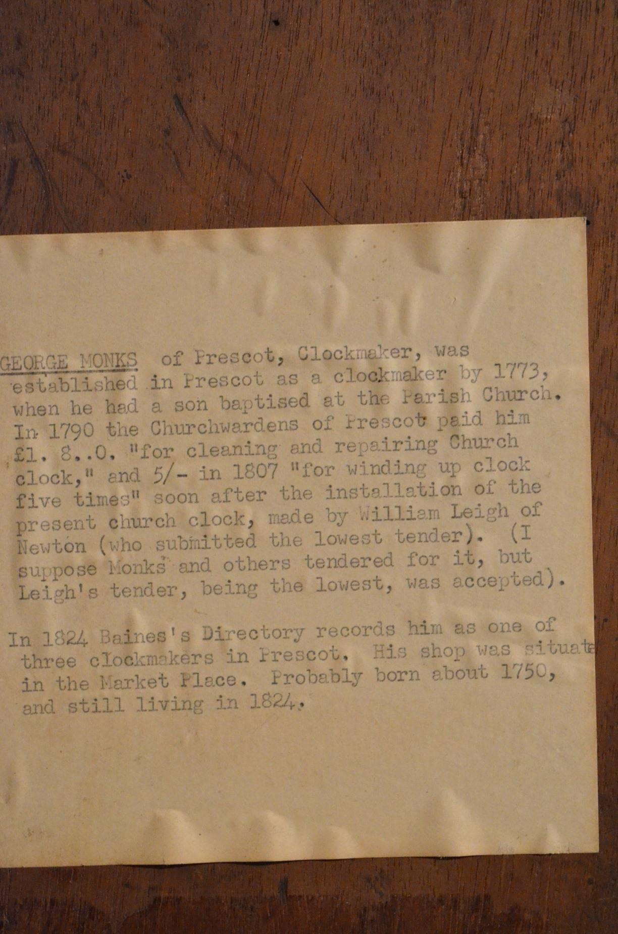 Fine Georgian Longcase Clock by Monks, Prescott In Good Condition In Whaley Bridge, GB