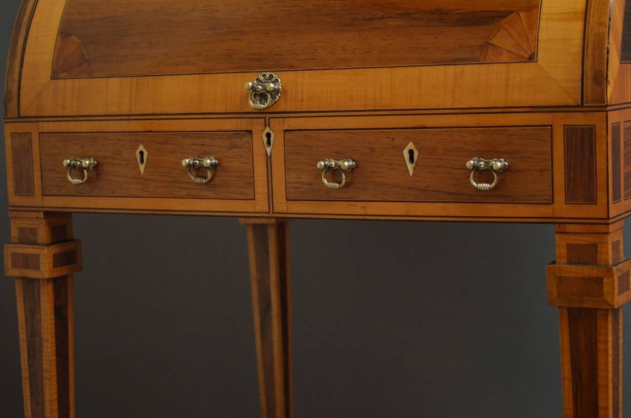 Sheraton Revival Rosewood Cylinder Bureau In Good Condition For Sale In Whaley Bridge, GB