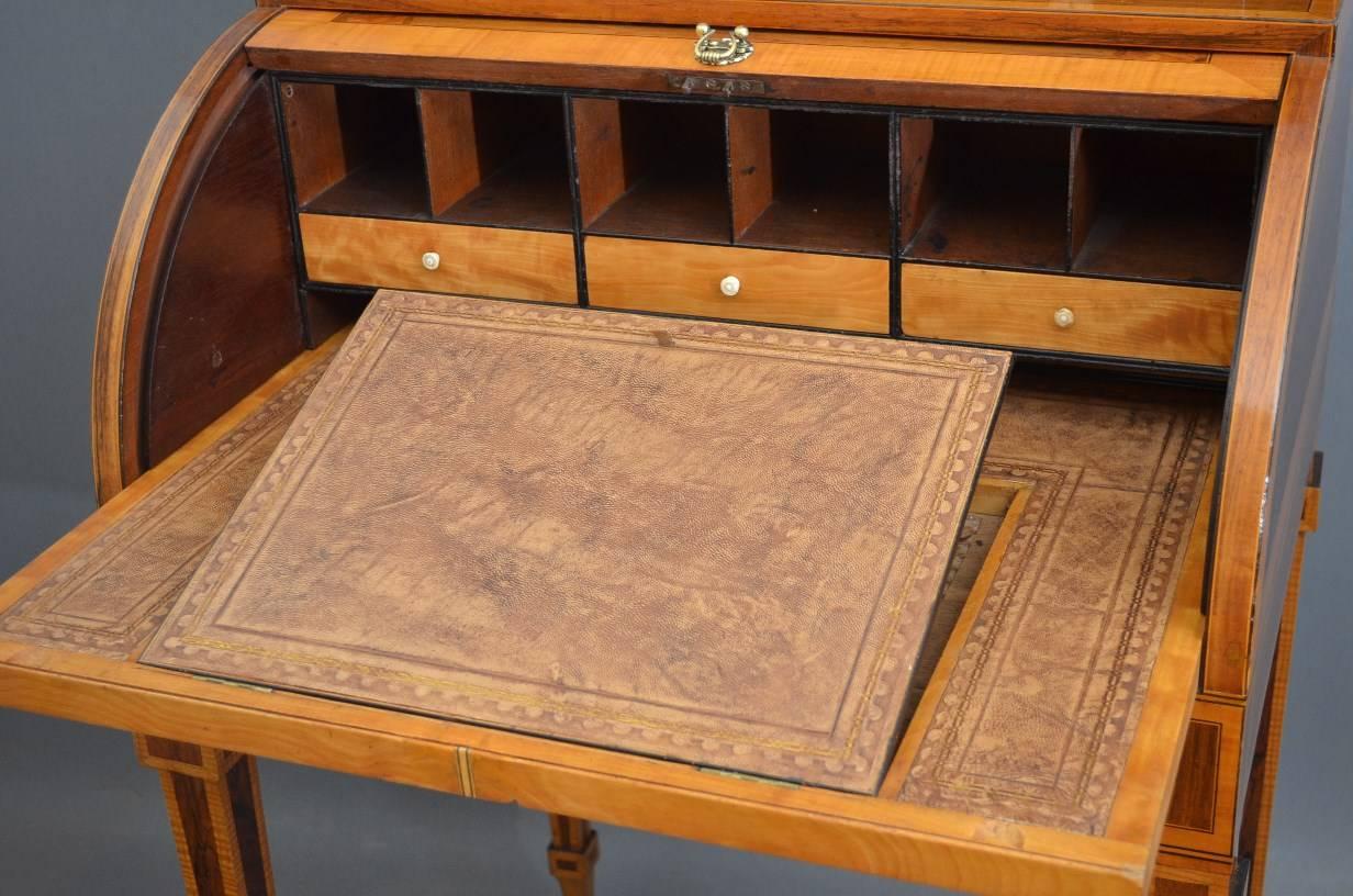 English Sheraton Revival Rosewood Cylinder Bureau For Sale