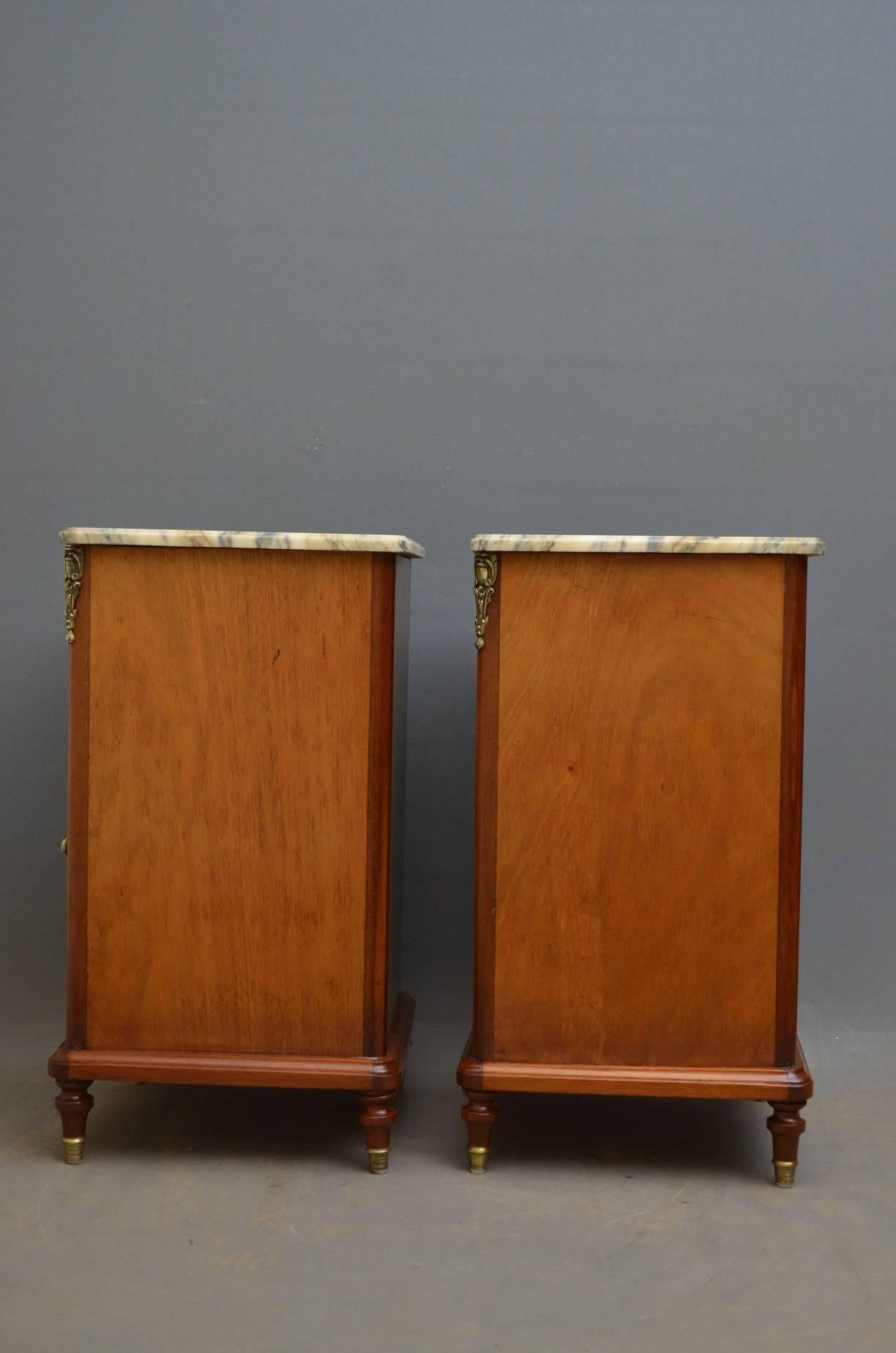 Marble Continental Pair of Bedside Cabinets in Mahogany