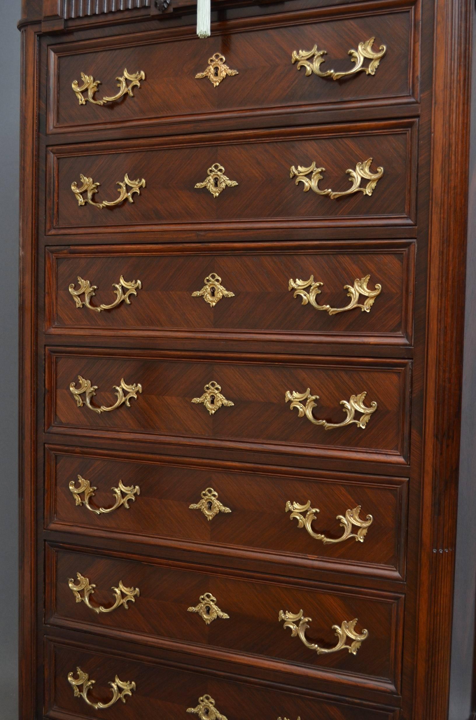 Continental Rosewood Tall Chest of Drawers In Excellent Condition In Whaley Bridge, GB