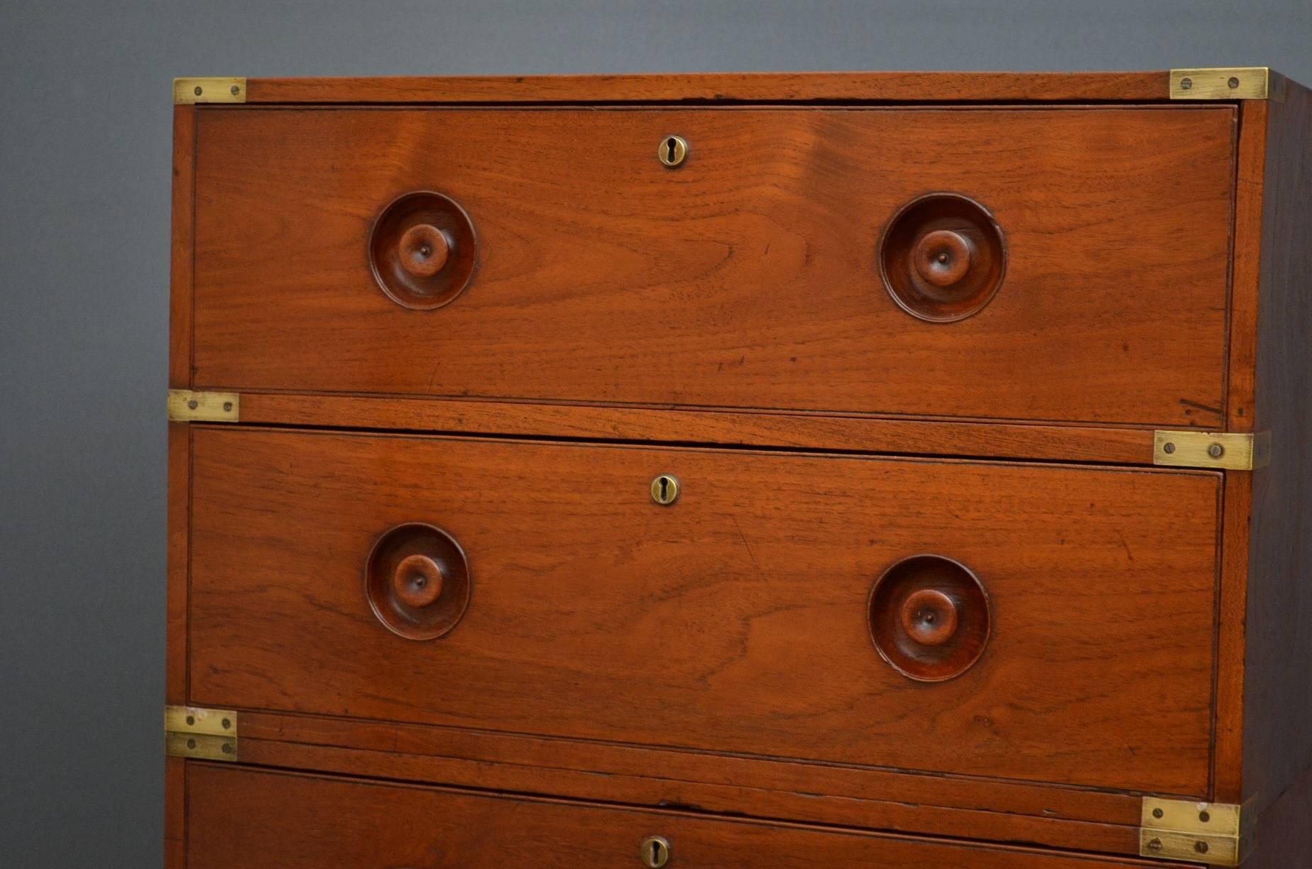 Victorian Military Narrow Chest of Drawers In Excellent Condition In Whaley Bridge, GB