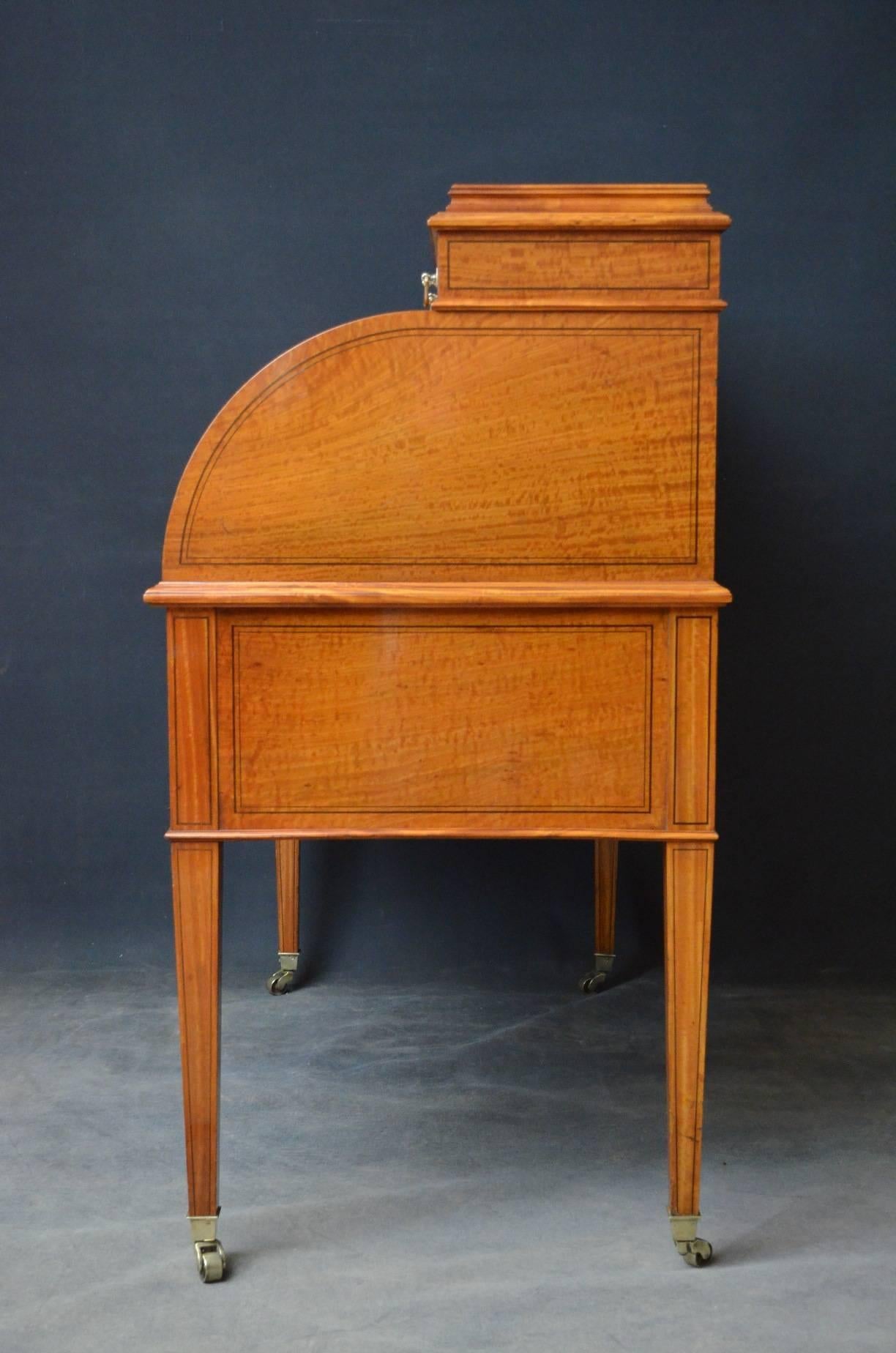 Late 19th Century Exhibition Quality Satinwood Cylinder Desk, Maples & Co