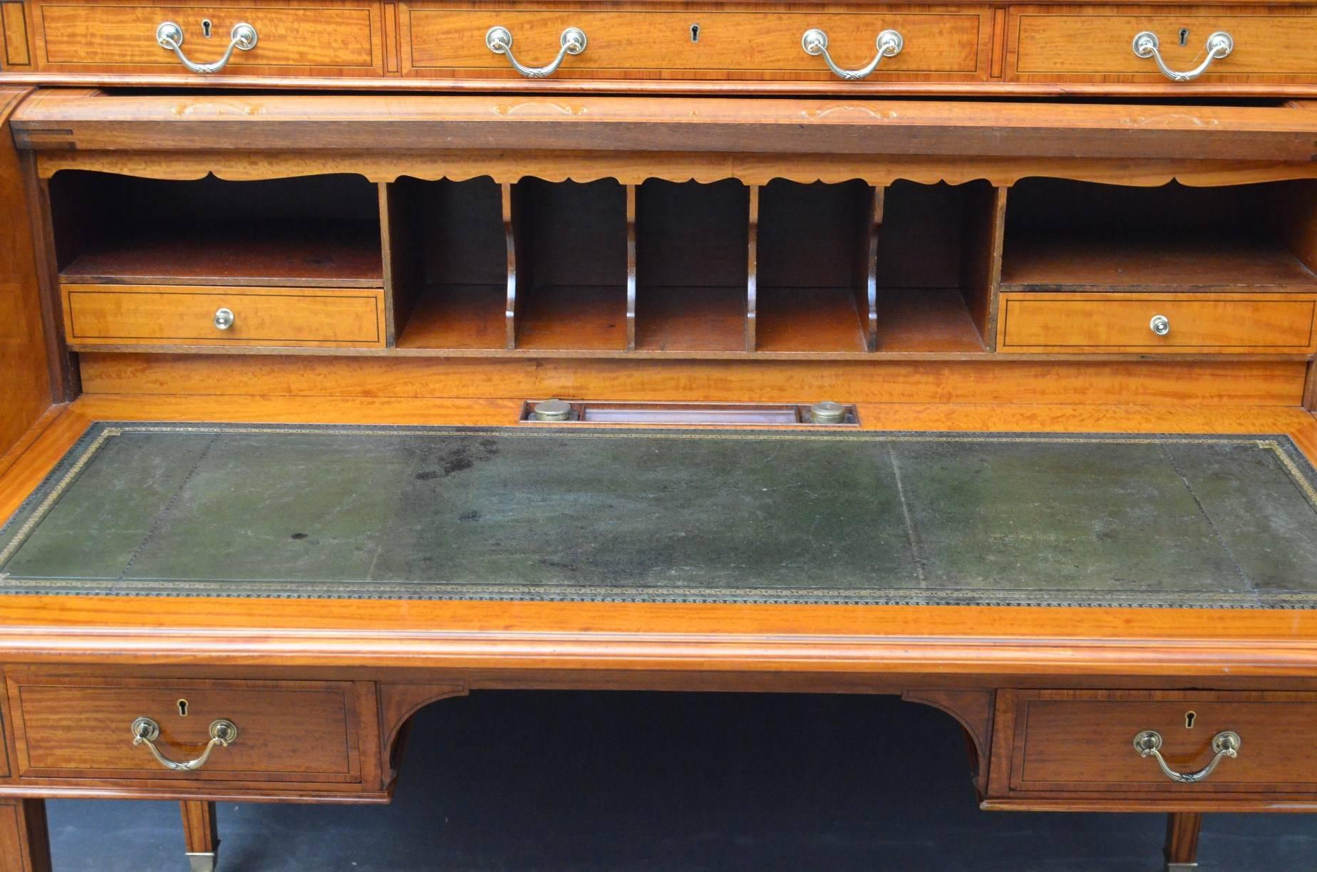 Late Victorian Exhibition Quality Satinwood Cylinder Desk, Maples & Co