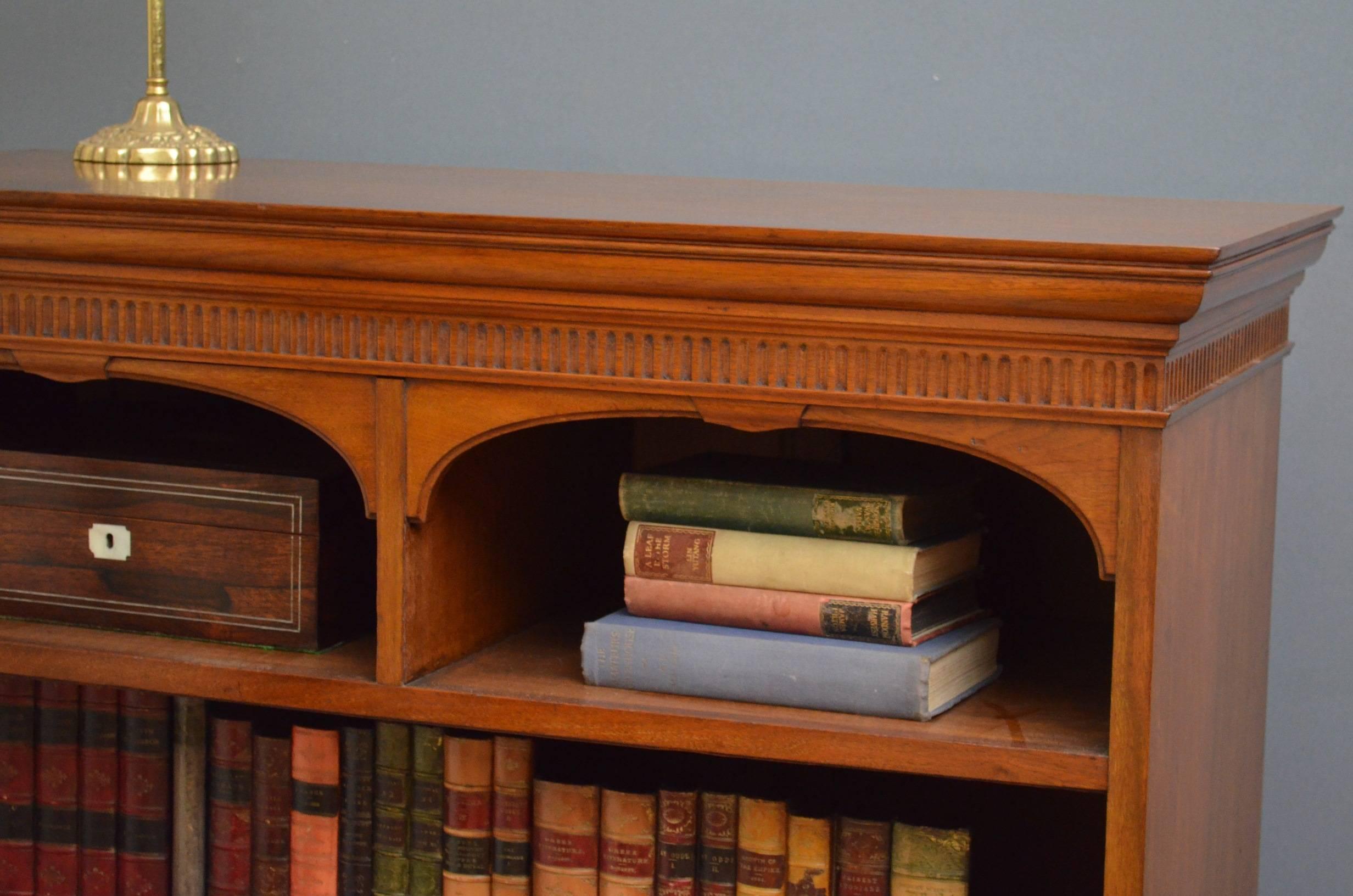 English Victorian Solid Walnut Open Bookcase